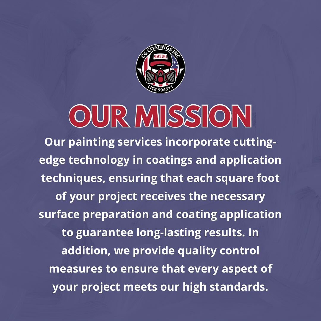 At CGCoatings Inc., we recognize that the coatings industry is a highly technical field that requires skills and expertise. ⨠We take pride in our proficiency in quality surface preparation, coating applications, and protective measures that safeguard your investments. With our experience, we can ensure that your assets are protected from environmental elements, preserving your time and money. 𤊠You may count on slowed deterioration rates and superior corrosion protection with properly managed coating applications. đ Let us guide you into a brighter, corrosion-resistant future! #cgcoatings #commercialpainting #paintingcompany #professionalpainting #housepainters #designinterirors #commercialpaintingcompany