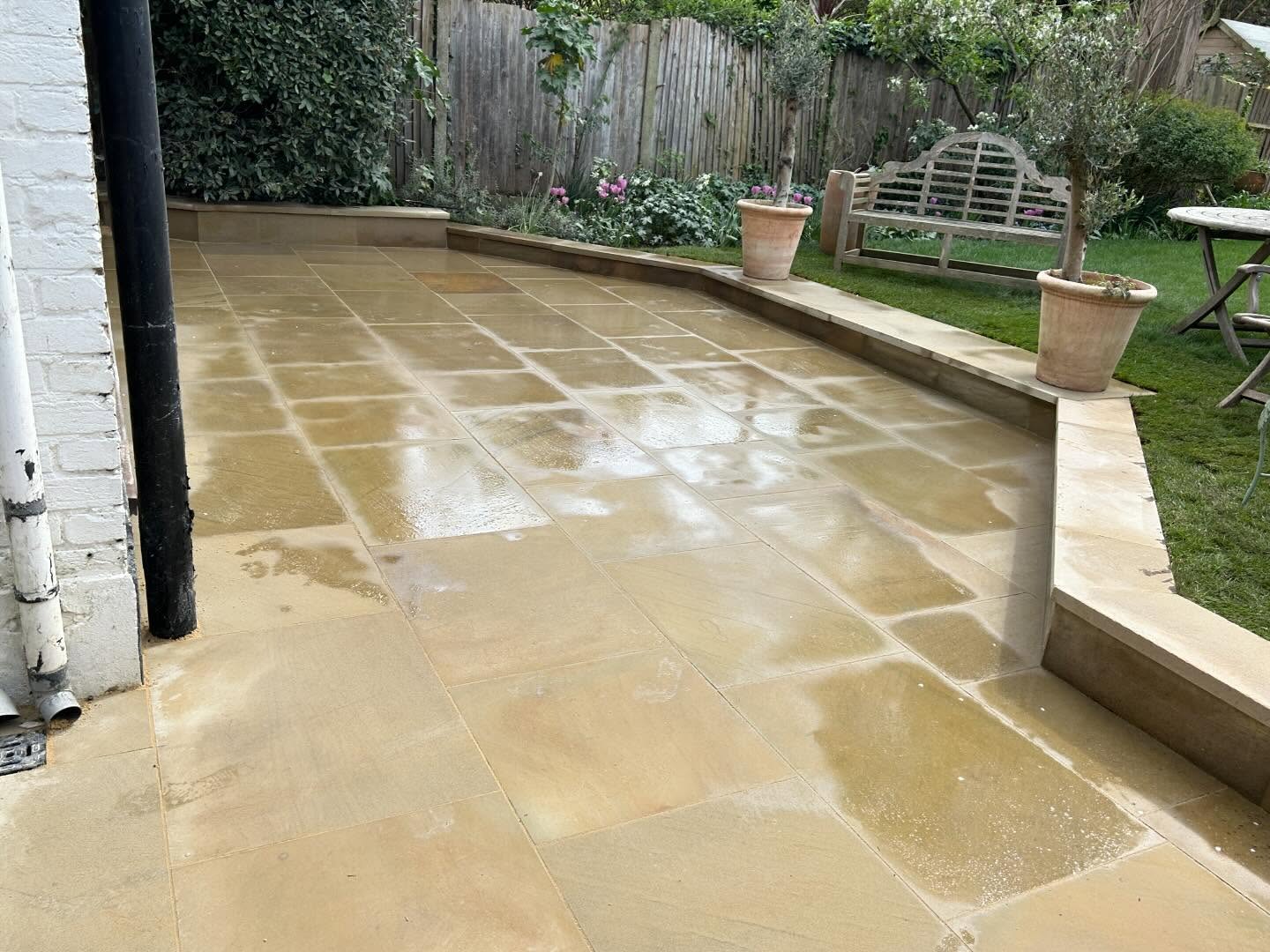 Sawn yorkstone paving completed