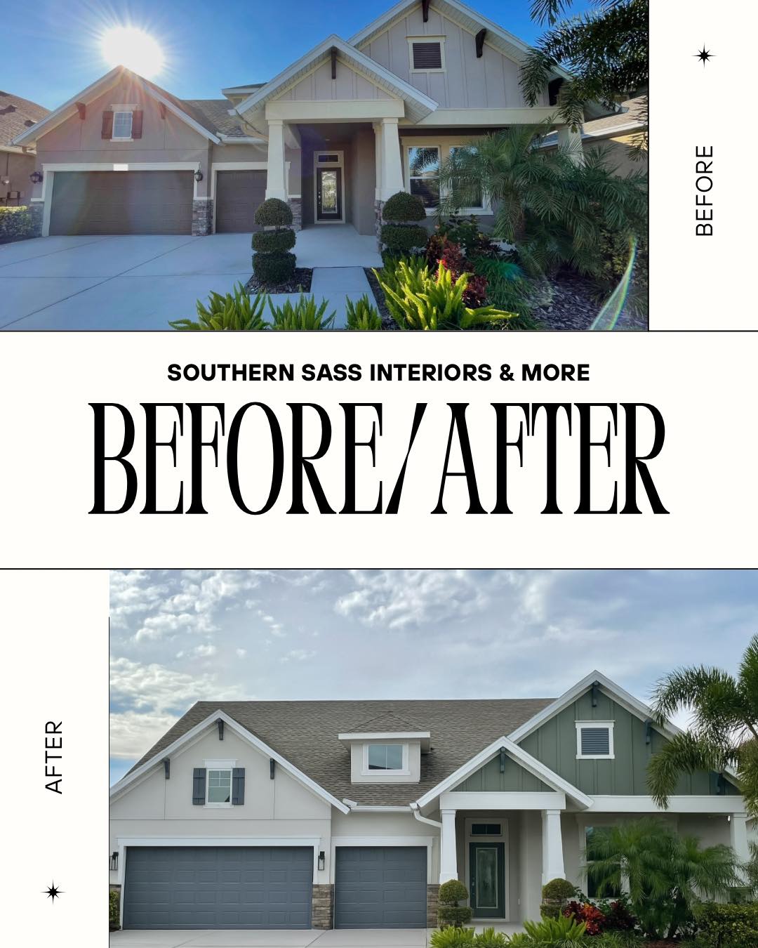 🎨 Talk about a #transformation
This stunning makeover shows how the right paint colors can completely redefine your home’s #curbappeal 😍
At Southern Sass Interiors & More, we don’t just pick pretty colors—we choose hues that enhance your architecture, complement your landscaping, and make your house the star of the block.✨
👉 Thinking of updating your exterior? A professional paint consultation could be the game changer you didn’t know you needed.
📍Serving busy homeowners who want bold, beautiful results—without the guesswork.
💬 DM us or click the link in bio to schedule your paint consultation today!
#SouthernSassInteriors #PaintConsultation #BeforeAndAfter #CurbAppealGoals #ExteriorDesign #ColorConsultant #DesignMakeover #ModernLuxuryDesign
#southernsassinteriors #tampabayhomes #southtampahomes #southernsass #fishhawkranch