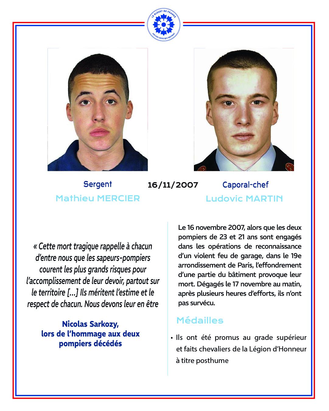 Ils étaient caporal, caporal-chef, sergent ou adjudant 🕊️
Quatre hommes, quatre parcours, une même force : celle du courage poussé jusqu’au don de soi.
Engagés au service de la France, en opération extérieure ou en intervention sur notre territoire, ils ont porté haut les valeurs d’honneur, de solidarité et de protection.
Leur vie a été marquée par l’engagement, leur disparition par le sens du devoir. Aujourd’hui, nous leur rendons hommage 🕯️
À leurs familles, à leurs frères d’armes, à tous ceux qui restent, nous exprimons notre profonde gratitude. La mémoire de ces soldats et sapeurs-pompiers demeure un repère, un appel à la dignité, un rappel que la liberté et la sécurité ont un prix.
Le 11 novembre, la Nation s’est recueillie pour honorer tous ceux qui sont tombés pour elle. Dans ce moment de mémoire collective, les noms de Goran Franjkovic, Ludovic Martin, Mathieu Mercier et Fabien Jacq s’ajoutent à la longue chaîne de ceux qui nous ont précédés et protégés.
Le Bleuet de France œuvre chaque jour pour soutenir les blessés de guerre, les victimes du terrorisme, les pupilles de la Nation et les familles endeuillées.
Chaque geste compte ➡️ lien en bio
#BleuetdeFrance #11novembre #13novembre #inmemoriam #mémoire #solidarité