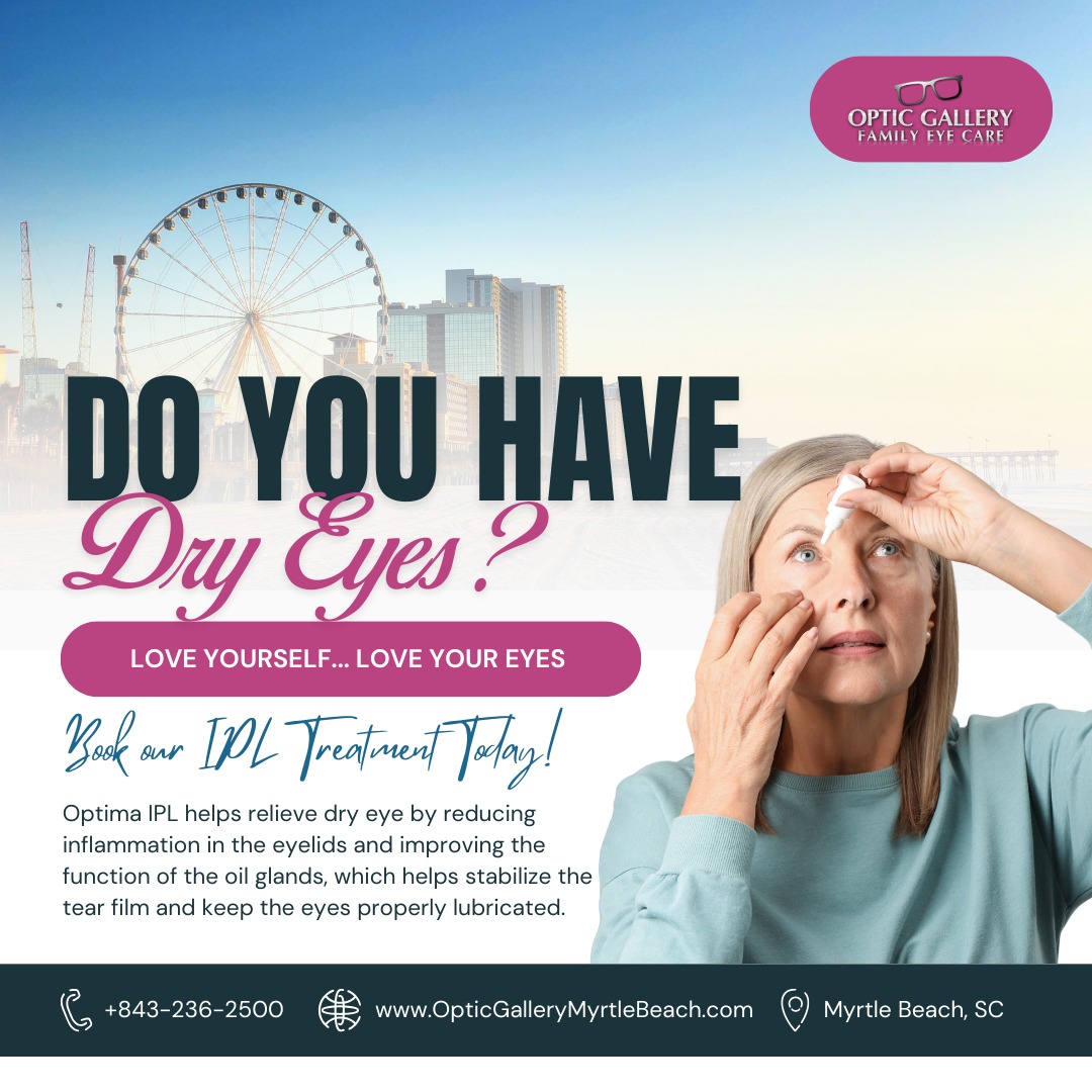 Dry, irritated, or gritty eyes can affect more than just comfort — they can impact your focus, sleep, and overall quality of life. Many people assume dry eye is something they simply have to live with, but modern treatments can address the underlying cause, not just the symptoms.
Advanced IPL therapy works by targeting inflammation around the eyelids and helping restore the natural oil flow that keeps tears from evaporating too quickly. The result is more stable, comfortable eyes and longer-lasting relief for many patients.
If artificial tears only provide temporary relief, it may be time to explore a treatment designed to improve the health of your eyes long-term.
📍 Optic Gallery Family Eye Care – Myrtle Beach
📞 843-236-2500
🌐 OpticGalleryMyrtleBeach.com
#DryEyeRelief #EyeHealth #MyrtleBeach #OpticGallery