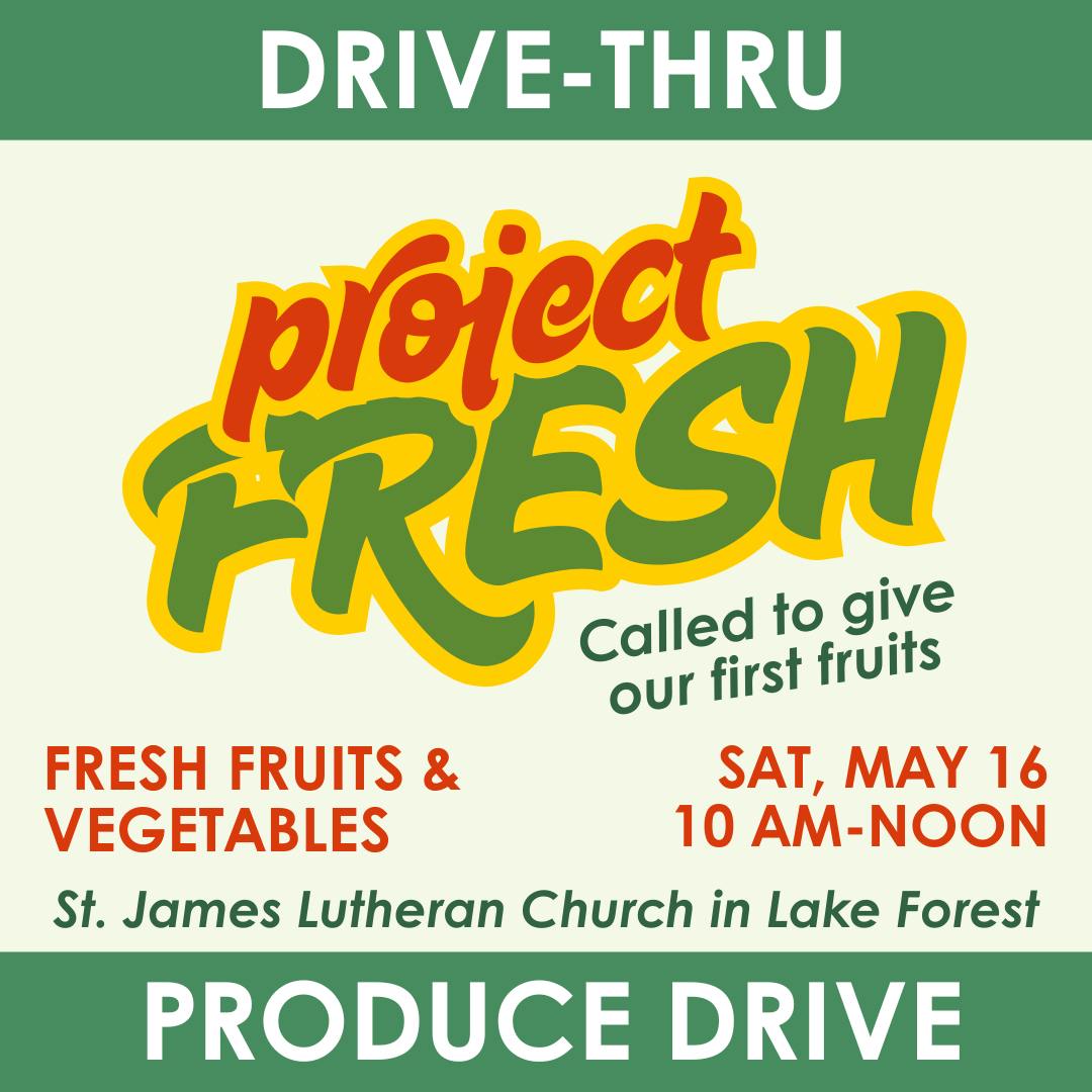 Looking for a way to help our community? Bring fresh fruits and vegetables to our monthly Drive-Thru Drop Off Saturday, May 16 between 10:00 am and Noon! 🍎🥔🥕All produce is donated to local food pantries.
COOL Ministries North Chicago Community Partners PADS Lake County, Inc. Midwest Veterans Closet
#lakebluffillinois #lakeforestil #stjameslutheranlakeforest