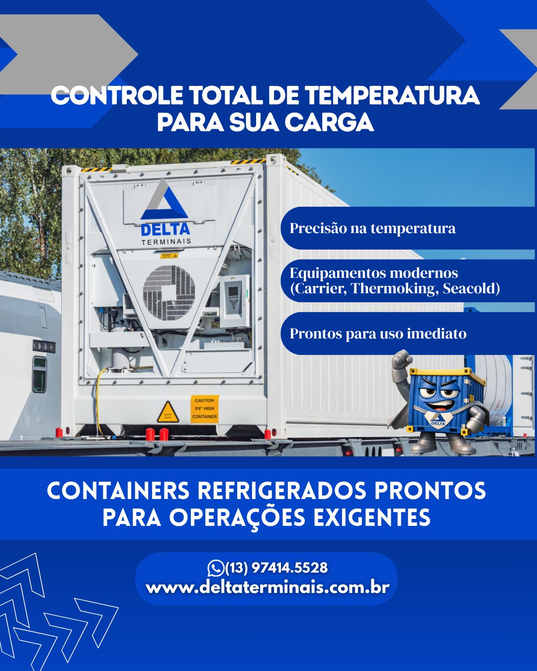 Quando o assunto é transporte de cargas sensíveis, controle de temperatura não é opcional é essencial!
Na Delta Terminais, você encontra containers refrigerados (reefers) prontos para atender operações exigentes com máxima precisão e confiabilidade. Trabalhamos com equipamentos modernos das melhores marcas do mercado, garantindo o desempenho ideal da sua carga do início ao fim.
🚛 Precisão no controle de temperatura
⚙️ Equipamentos Carrier, Thermoking e Seacold
✅ Containers revisados e prontos para uso imediato
📦 Soluções ideais para alimentos, medicamentos e cargas especiais
👉 Proteja sua mercadoria e evite prejuízos com quem entende do assunto!
📲 Solicite sua cotação agora mesmo:
WhatsApp: (13) 97414-5528
☎️ +55 13 3471-7311 / 3472-8587 / 3495-4560
🌐 www.deltaterminais.com.br
📍 Sede: Marginal da Rodovia Padre Manoel da Nóbrega, S/N - Km 287 - Praia Grande/SP
#DeltaTerminais #ContainerRefrigerado #Reefer #Logística #TransporteDeCargas