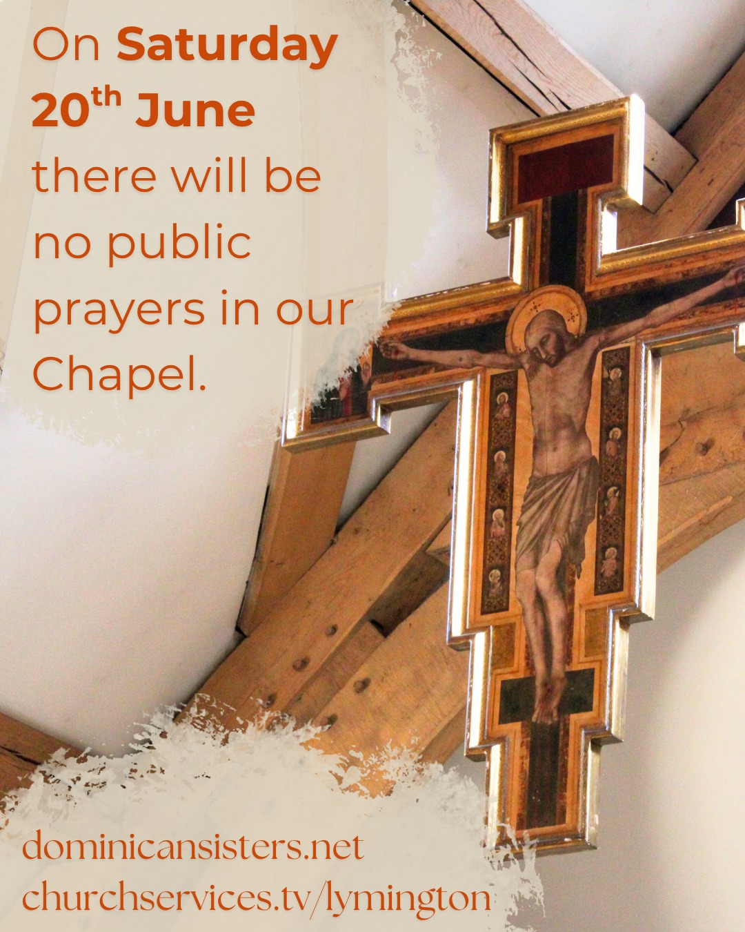 Please note that on Saturday of this week (20th June), there will be no public prayers in our Chapel.
