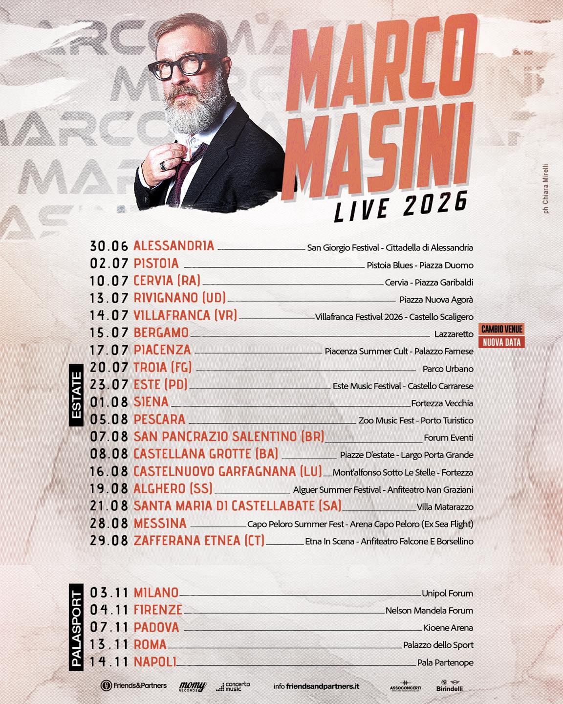 Il tour LIVE 2026 si aggiorna!
La data di Bergamo si sposta al 15 luglio al Lazzaretto e si aggiunge una nuova tappa, il 20 luglio al Parco Urbano di Troia (FG).
Vi aspetto 💜
ℹ️ I biglietti per Bergamo già acquistati rimangono validi per la nuova data e chi lo desidera potrà chiedere il rimborso entro il 30 giugno 2026.
#MarcoMasini #LIVE2026
@friendsandpartners @momyrecords @concerto.official @birindelliauto