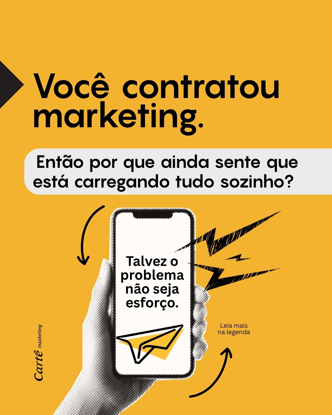 Tem empresário que terceiriza operação, financeiro, jurídico… mas continua centralizando comunicação, decisão e direção do marketing.
No fim do dia:
— aprova tudo
— corrige tudo
— resolve tudo
E isso gera um efeito perigoso: o setor existe, mas não sustenta o negócio.
Marketing não deveria aumentar sua carga.
Deveria devolver clareza.
Se hoje seu marketing depende mais de você do que deveria, talvez seja hora de rever a estrutura.