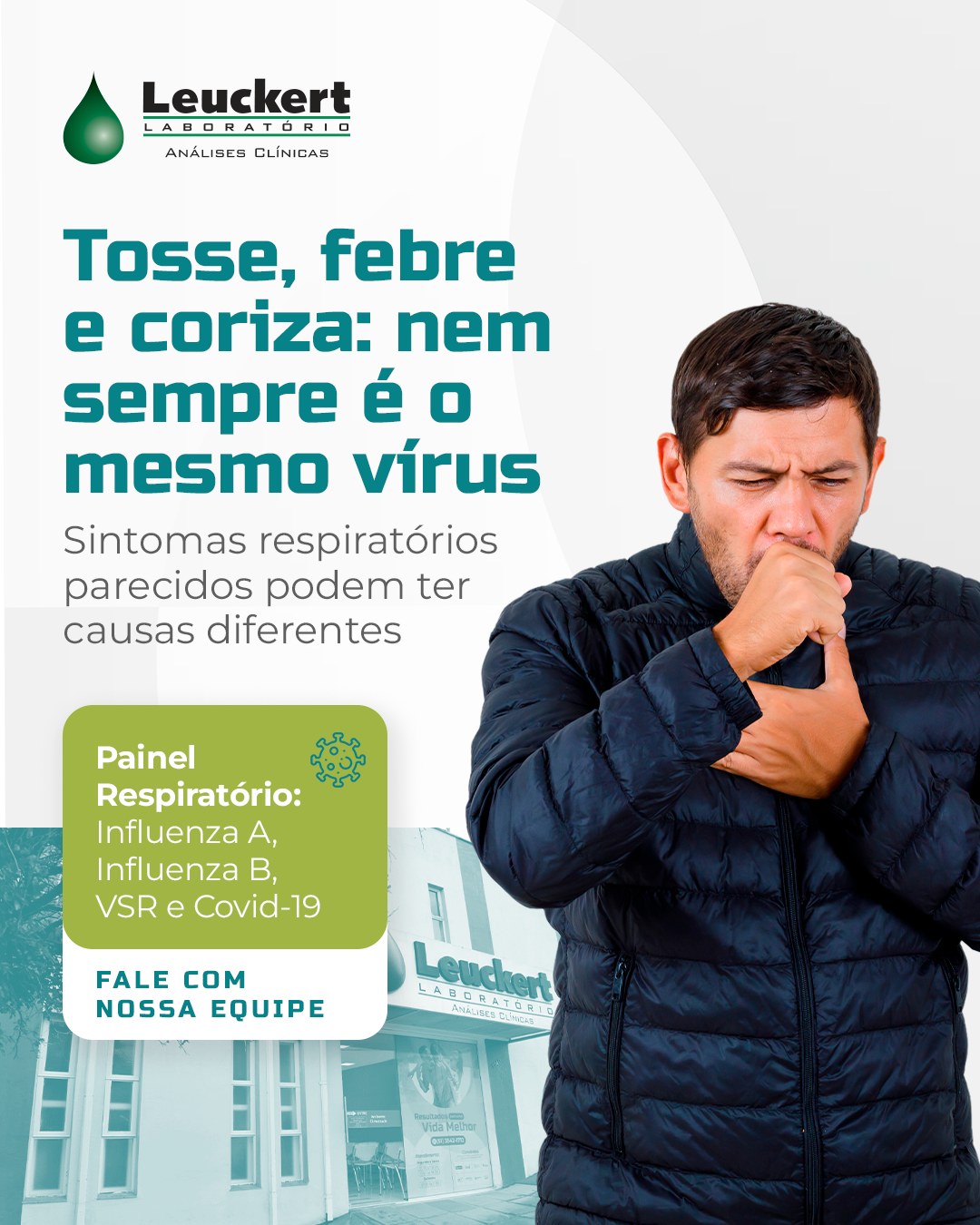 No inverno, sintomas como tosse, febre, coriza, dor de garganta e mal-estar costumam aparecer com mais frequência.
Mas nem sempre eles são causados pelo mesmo vírus. Influenza A e B, VSR e Covid-19 podem apresentar sinais semelhantes no início do quadro.
O Painel Respiratório auxilia nessa investigação e pode contribuir com a avaliação médica quando houver indicação.
Se os sintomas persistirem, procure orientação profissional e fale com nossa equipe para verificar a disponibilidade do exame.
🔬Laboratório Leuckert
☎ (51) 3542-1712
🌐 leuckert.com.br
📧 contato@leuckert.com.br
📍Rua Gen. Emílio Lúcio Esteves, 1140, Taquara, RS
⏰Atendimento:
Segunda a sexta
Das 07:00 às 12:15 e das 13:30 às 18:00
