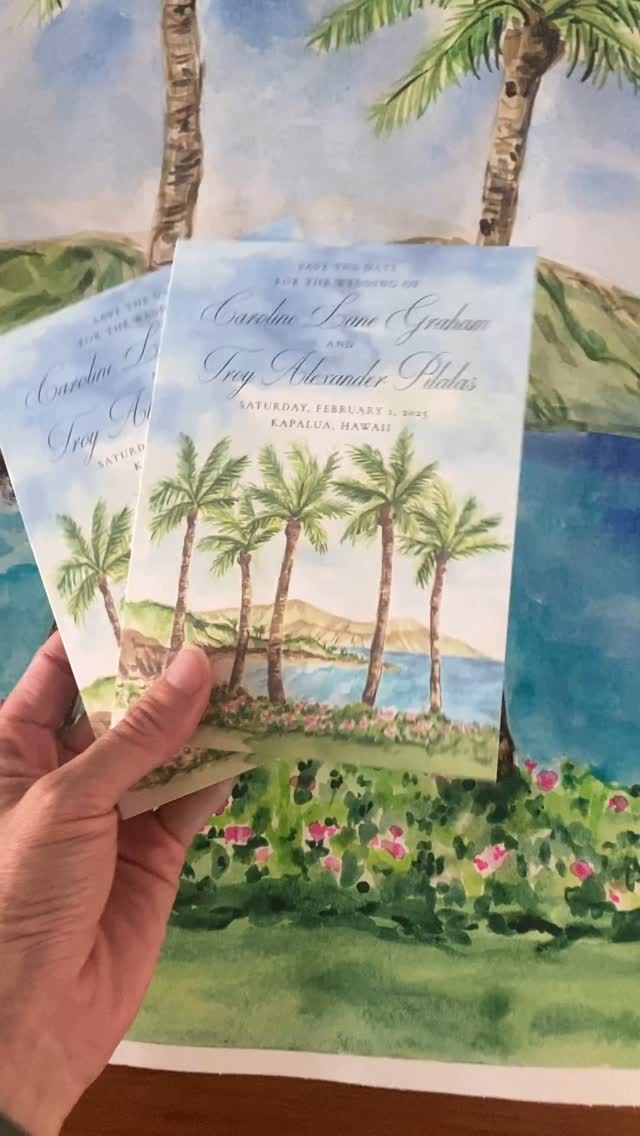 Ohhh I love thinking big with clients!! C&T wanted to use their save the date design for a seating chart (I mean look at that view!!) so I repainted the view at their venue bigger and we turned it into an 8’ seating chart!
Thank you @carolinepilalas for letting us be part of your celebration!! 🥂🥂🥂🐚🐚🐚
This was also the BEST excuse to go to Hawaii with @maunaweddingcreative for setup :)
A big thanks to @missbcalligraphy for helping with the build ❤️ What a dream trip!! Maui, we’ll definitely be back!!!
@gemweddingsvail
@ritzcarltonmauievents
@ritzcarltonkapalua
#watercolor #weddinginspiration #seatingchart #savethedate #maui #mauiwedding #hawaii #watercolorartist #weddinginvitation