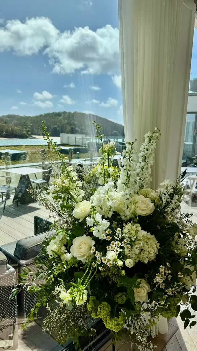 Rebecca & Andy’s coastal wedding, Saturday 11th April 2026 at Salcombe. Neutral tones of white and green florals for use at Holy Trinity church and followed by the Salcombe Harbour hotel. #devonwedding #totnesflorist #devonflorist