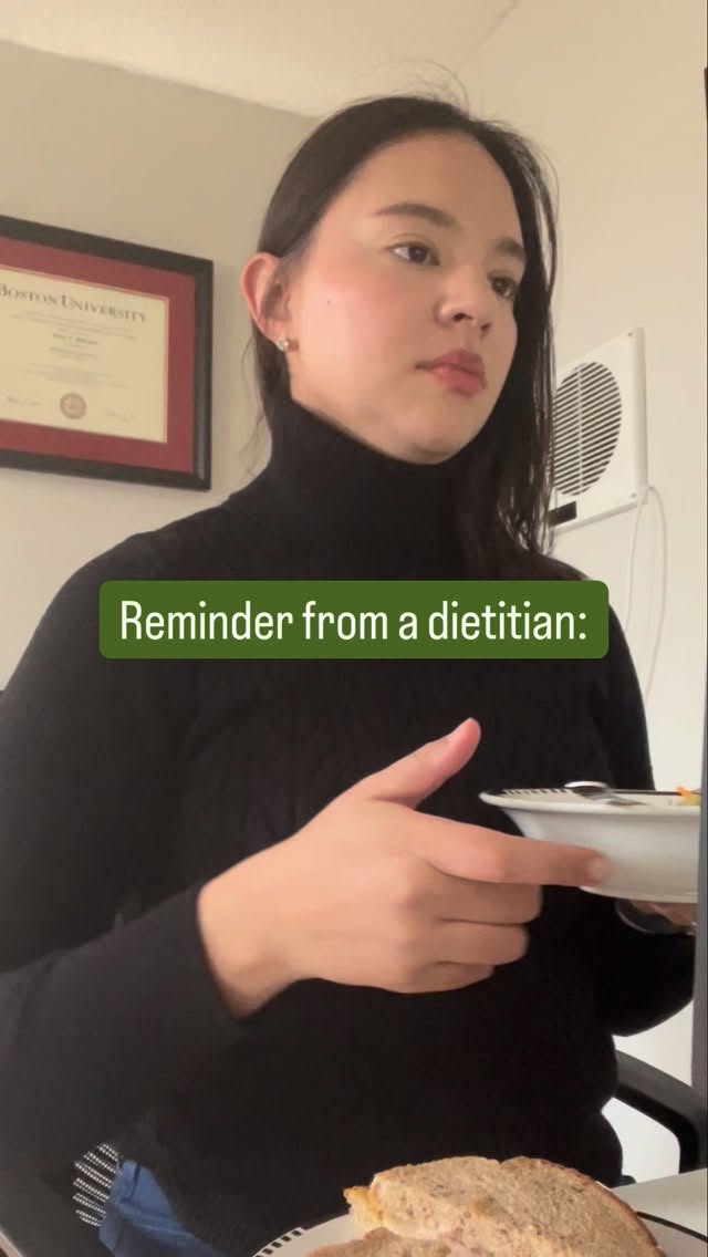A little real-life nutrition moment.
I’ve been quieter on here this month because work, outreach, presentation prep, and life have all been happening at once.
And honestly, this is exactly why I talk so much about realistic eating.
Because nutrition does not only need to work when you have:
a slow morning,
a clean kitchen,
a perfectly planned grocery list,
and the emotional capacity to lovingly assemble a balanced plate.
It also needs to work when you’re busy.
When lunch happens at your computer.
When you’re between appointments.
When you’re tired.
When the week is not giving “wellness routine.”
This is something I practice with clients all the time — especially with sustainable weight loss, GLP-1 nutrition, muscle preservation, and women 40+ trying to build habits that actually last.
Not perfect eating.
Not all-or-nothing eating.
Not “I’ll restart Monday” eating.
Just real-life, repeatable nutrition that helps you take care of yourself without making food feel like another full-time job.
If you want help making nutrition feel simpler, more doable, and more supportive of your actual life, my Momentum and Thrive nutrition counseling packages are linked in my bio.
