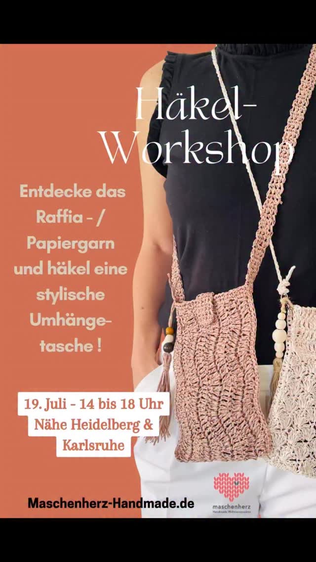 Luftig leichte Sommertasche aus Papiergarn / Raffia häkeln. Am 19.7. um 14 Uhr in Bad Schönborn. 🧶🌸☀️#häkeln #häkelliebe #workshop #häkeltasche