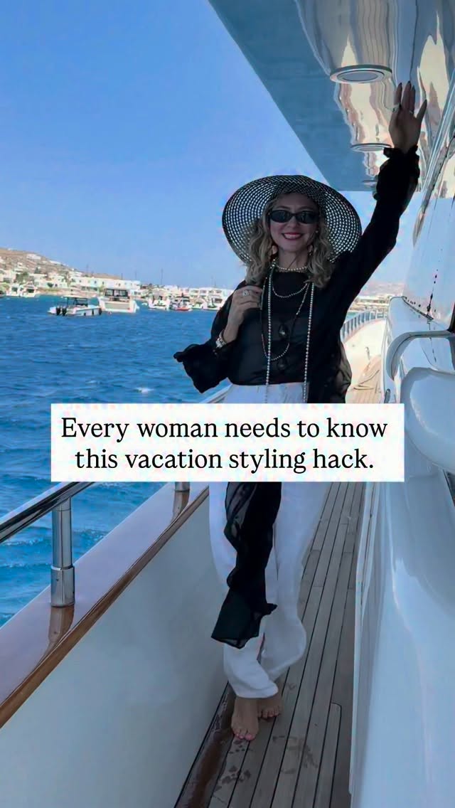 Hats—especially on vacation and especially on a yacht—are non-negotiable! ☀️👒
But there’s one problem… the wind.
So I added a glasses chain! 🤍 It keeps my hat secure while adding a chic little detail that feels completely intentional.
As a stylist, I love pieces that are both beautiful and functional.
Sometimes it’s not about buying more—it’s about styling what you already own in a smarter way.
Follow @talikogan for style tips, outfits and women empowerment.