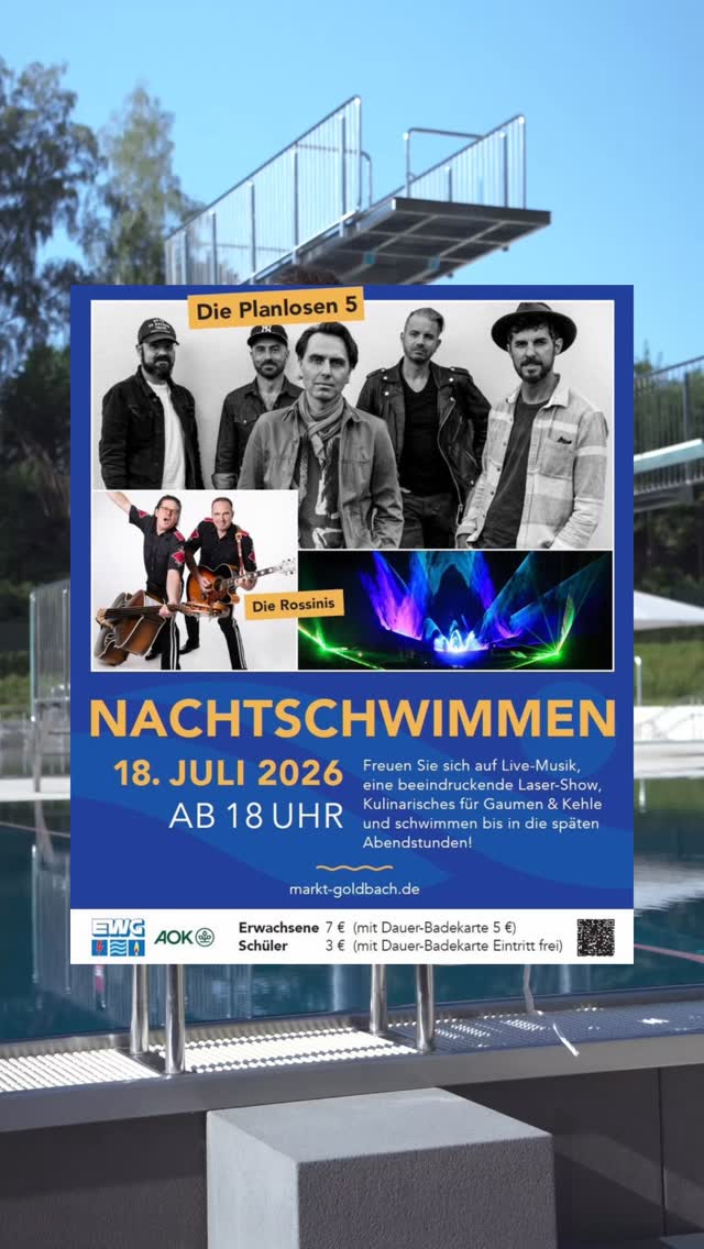 🚨 STOPP! Nicht weiterscrollen! 🚨
Bock auf einen unvergesslichen Sommerabend??
Wir verlosen 5x2 Tickets für das Goldbacher Nachtschwimmen am 18.07.! 😍
Das erwartet euch:
🎸 Die Planlosen 5 @dieplanlosen5
🎤 Die Rossinis
✨ Eine Lasershow, die komplett abliefert
🌊 Sommerfeeling, Musik & beste Stimmung!
So landest du im Lostopf:
✅ Folge @fahrschulebieber
❤️ Like dieses Reel
💬 Kommentiere, wen Du unbedingt mit zum Nachtschwimmen nehmen würdest! 👇
⏰ Teilnahmeschluss: 18.07. um 12:00 Uhr.
Die Gewinner werden anschließend per Direktnachricht auf Instagram benachrichtigt.
🍀 Viel Glück – vielleicht sehen wir uns am Beckenrand!
––––––––––––––
Teilnahmebedingungen:
Teilnahme ab 18 Jahren oder mit Einverständnis der Erziehungsberechtigten. Das Gewinnspiel steht in keiner Verbindung zu Instagram und wird weder von Instagram gesponsert, unterstützt noch organisiert. Ansprechpartner und Veranstalter des Gewinnspiels ist ausschließlich die Fahrschule Bieber. Eine Barauszahlung oder ein Umtausch des Gewinns ist ausgeschlossen. Der Rechtsweg ist ausgeschlossen. Mit der Teilnahme erklärst du dich damit einverstanden, dass dein Instagram-Name im Gewinnfall veröffentlicht und/oder zur Kontaktaufnahme per Direktnachricht verwendet wird.
#fahrschuleaschaffenburg #fahrschulebieber #führerschein #fahrschule #lieberzubieber
