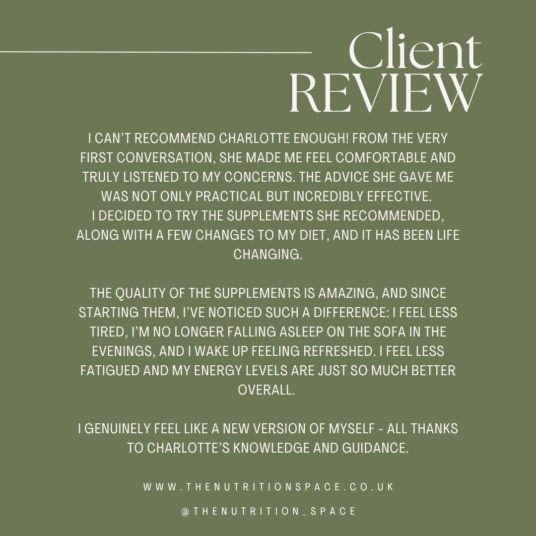 "I genuinely feel like a new version of myself – all thanks to Charlotte’s knowledge and guidance."
One of the things I value most in my work is really taking the time to listen - to understand your concerns, your lifestyle, and what’s realistic for you.
This lovely client came to me feeling constantly fatigued. Together, we looked at a few simple, practical changes - including some high-quality supplements - and the results have been incredible for her energy and overall wellbeing.
"I feel less tired, less fatigued — and my energy is just so much better."
If you’d like to work together and find out what changes might help you feel more like yourself again, I’d love to hear from you.
📩 Just drop me a message.
#clientlove #nutritionaltherapy #personalisedhealth #energysupport #feellikeyourselfagain #fatiguesupport #rootcausehealing