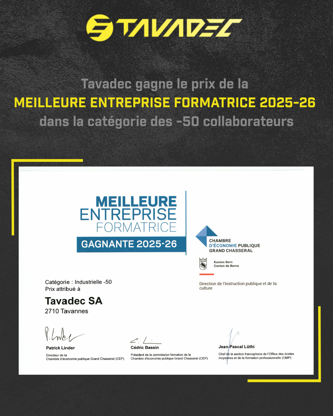 Quelle fierté ⚠Tavadec a été élue meilleure entreprise formatrice 2025-2026 !
Un immense merci Ă Fame, notre responsable de la formation, pour son engagement, ainsi quâĂ nos apprentis qui donnent chaque jour le meilleur dâeux-mĂȘmes đȘ
Recevoir ce prix pour la deuxiĂšme fois (aprĂšs 2018-2019) nous motive encore plus Ă accompagner les talents de demain đ
#tavadecsa #transmission #talentsdedemain #engagement