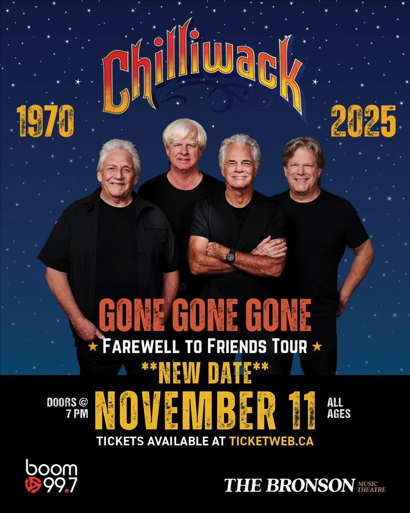 Almost sold out! Grab tickets before they’re GONE GONE GONE!! We are so excited to be opening for this show @bronsoncentremusictheatre we are going to bring it all we got!
