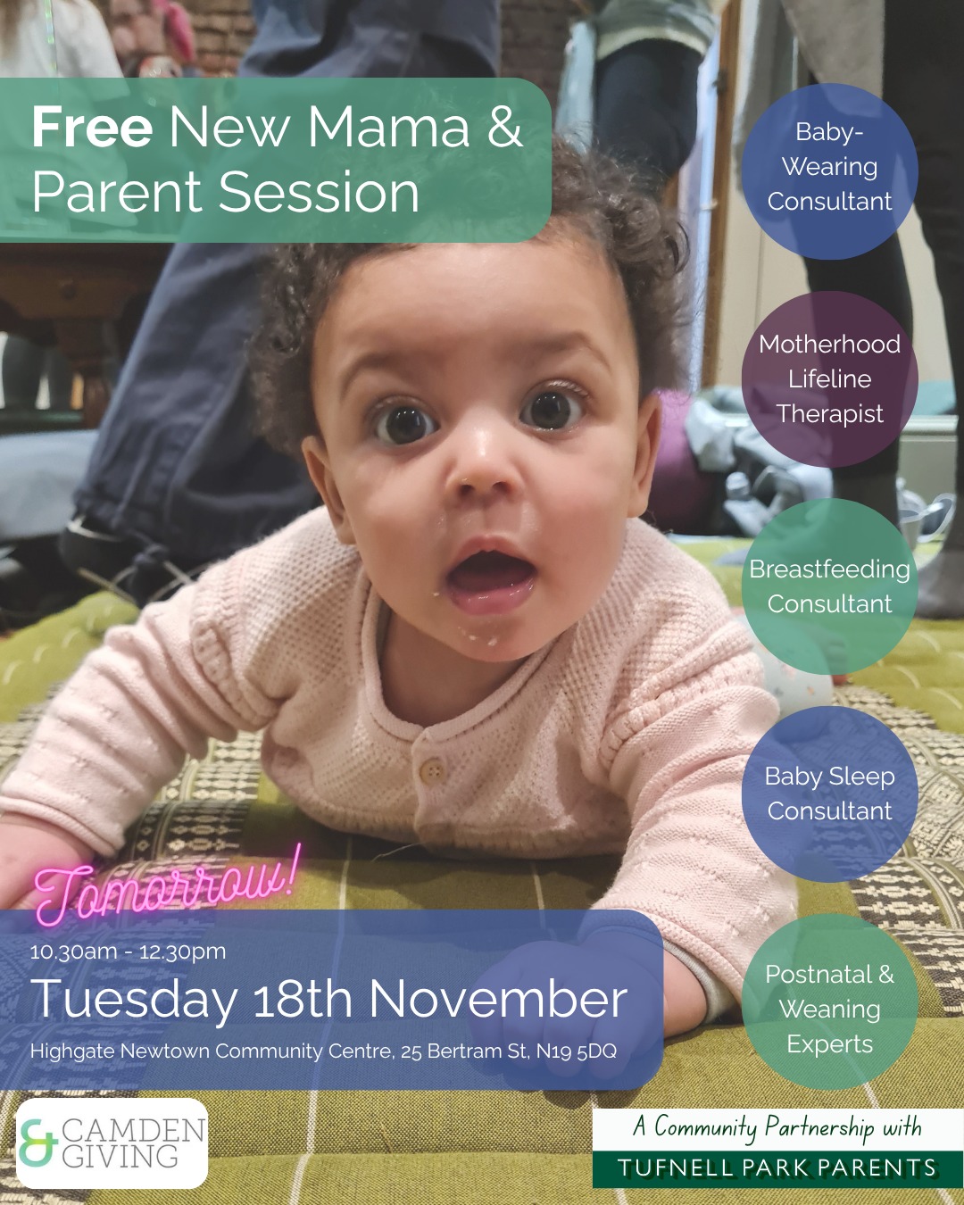 Are you a new Mama or Parent (the first 2 years counts!) then this is for you...
Tomorrow (Tuesday 18th) you'll find the FREE New Mama & Parent One-stop Drop-in at:
🌟 Highgate Newtown Community Centre, 30 Bertram St, London N19 5DQ 🌟
In conjunction with:
@tufnellparkparents
@hncp_2025
@hopscotchwc
Camden Giving
The session runs from 10.30am - 12.30pm and you'll find support from:
⭕ A Babywearing Consultant
⭕ A Motherhood Lifeline Therapist
⭕ A Breastfeeding/Baby Feeding Consultant
⭕ A Baby Sleep Consultant
⭕ A Postnatal Expert
⭕ A weaning expert
Spread the word amongst your fellow parents, and we'll see you there.
Find more info and book via our bio.
#newmama
#babyweaning
#babyledweaning
#sleepconsultant
#4monthsleepregression
#mentalhealth
#maternalmentalhealth
#babycommunication
#pelvicfloor
#diastasisrecti
#breastfeeding
#n19