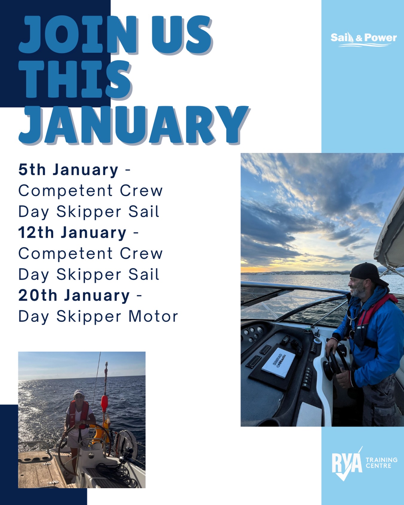 Set Sail with Us This January! ⛵️☀️
Ready to start your sailing adventure this new year?!Contact us at info@sailandpower.es, register on our website, or send us a message on WhatsApp to learn more or express your interest.
Flexible scheduling available upon request
📞+34621089785
📨info@sailandpower.es
🌐www.sailandpoweracademy.es
#newyearresolutions #sailingspain #ryaschool #sailingcourses #estepona