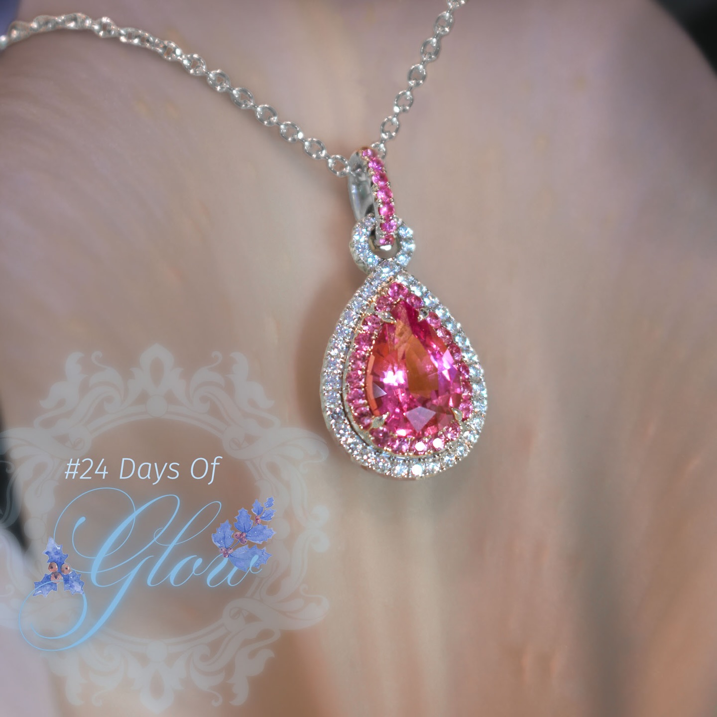 Resting softly on a pink lily petal, Day 12 of #24DaysofGlow shines bright with this breathtaking 2.44 carats pear-cut Pink Sapphire necklace by Niveet of @omiprive Surrounded by a dazzling Pink Sapphire and Diamond double halo, it’s blushing hues, whispered secrets and pure romance will sweeten your holiday season. Try this necklace on and uncover a few more jewel secrets—this Sunday & Monday (Dec. 14th to Dec. 15th) at our Secret Omi Privé Speakeasy. Stay tuned for more details. 💗🍸👀