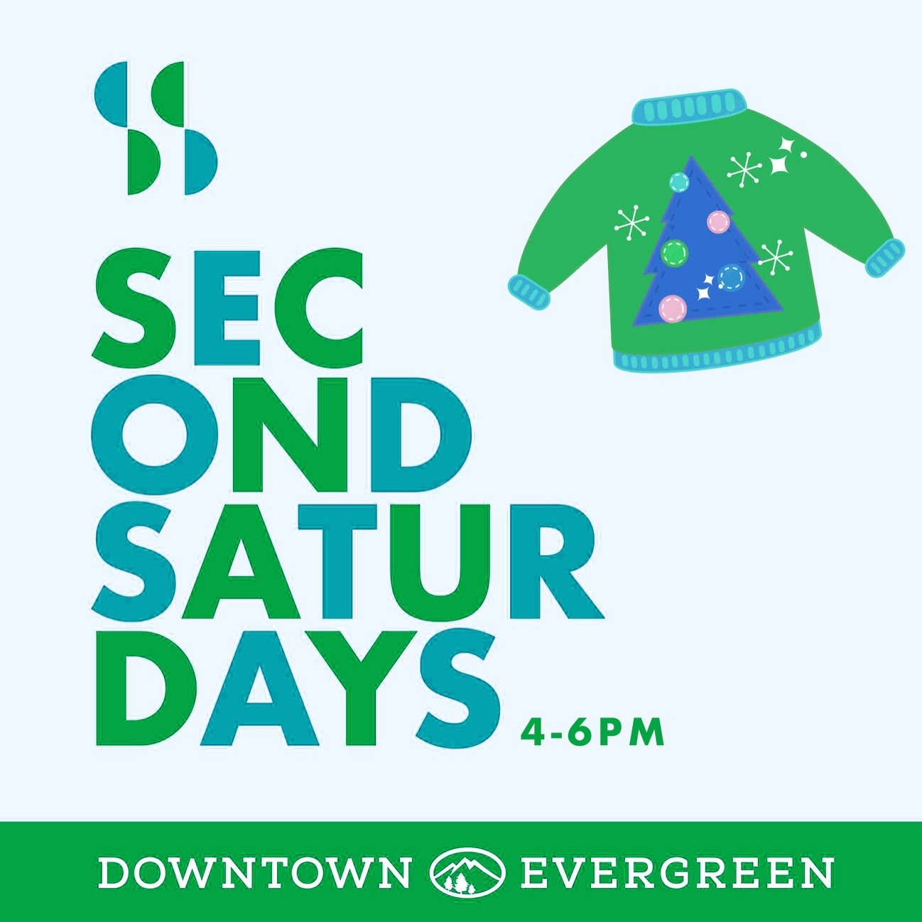 Join us this Saturday for Second Saturdays in Downtown Evergreen! 🌲Come dressed in your ugliest holiday sweater! ❤️