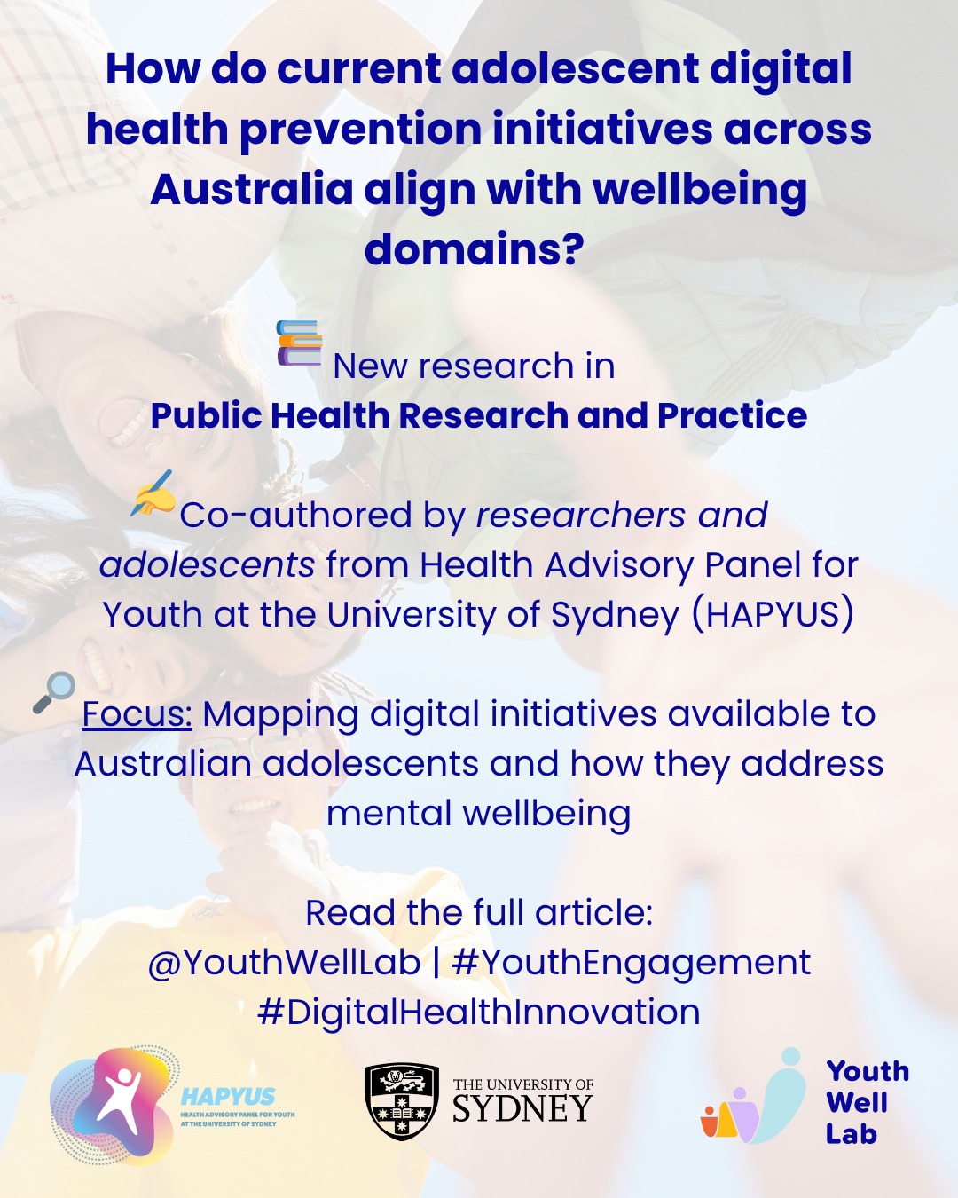 ๐ฃ New publication alert!
Our latest study led by 2 of our MND public health placement students and co-authored with members of HAPYUS ๐
We reviewed 21 publicly available digital health initiatives in Australia aimed at improving nutrition, physical activity, and mental wellbeing for adolescents aged 10โ19.
โ
Most focused on mental wellbeing
โ None covered all five domains of the Adolescent Wellbeing Framework
โ Gaps in accessibility and youth-informed design remain
We need more equitable, holistic, and engaging digital solutions for adolescent health and wellbeing.
#DigitalHealth #AdolescentWellbeing #PublicHealth #Prevention #YouthHealth #MentalWellbeing