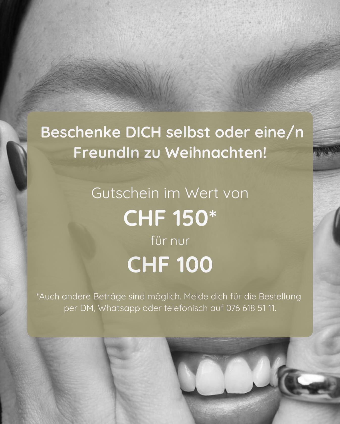 Du bist noch auf der Suche nach dem passenden Weihnachtsgeschenk für deine Freundin, deinen Partner, dein Mami oder vielleicht einfach für dich selbst? Dann melde dich bei uns für einen Gutschein! 💫🎁
Du erhältst einen Gutschein im Wert von CHF 150 und bezahlst dafür nur CHF 100 (auch andere Beträge sind möglich).
Melde dich bei uns unter 076 618 51 11. 📞
#christmasgifts #giftideas #gutschein #nuaaesthetics #aestheticmedicine💉