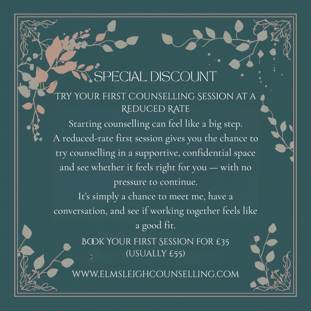 Not sure if counselling is for you? That’s completely okay. You don’t need to have everything figured out. This reduced-rate first session is simply a chance to meet me, have a chat about what’s been going on for you, and see if it feels like a good fit. #counselling #elmsleighcounselling #therapy #firststep #talk #mentalhealth #health #anxiety #stress #relationships #life #love #family #happiness #uk