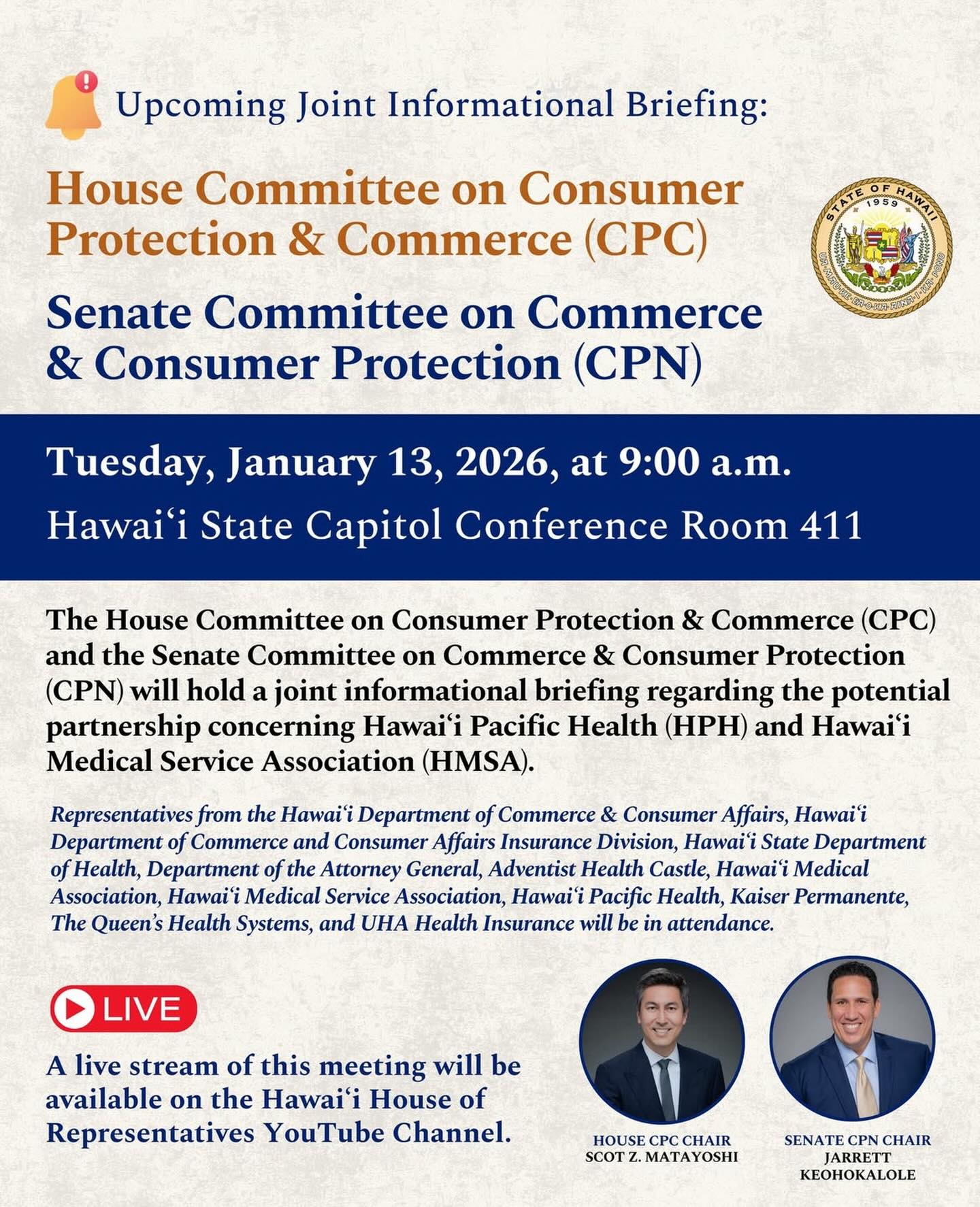 Join us tomorrow for an info briefing on the potential merger between Hawaii Pacific Health and HMSA, and its impact on healthcare access and affordability for our island community.
