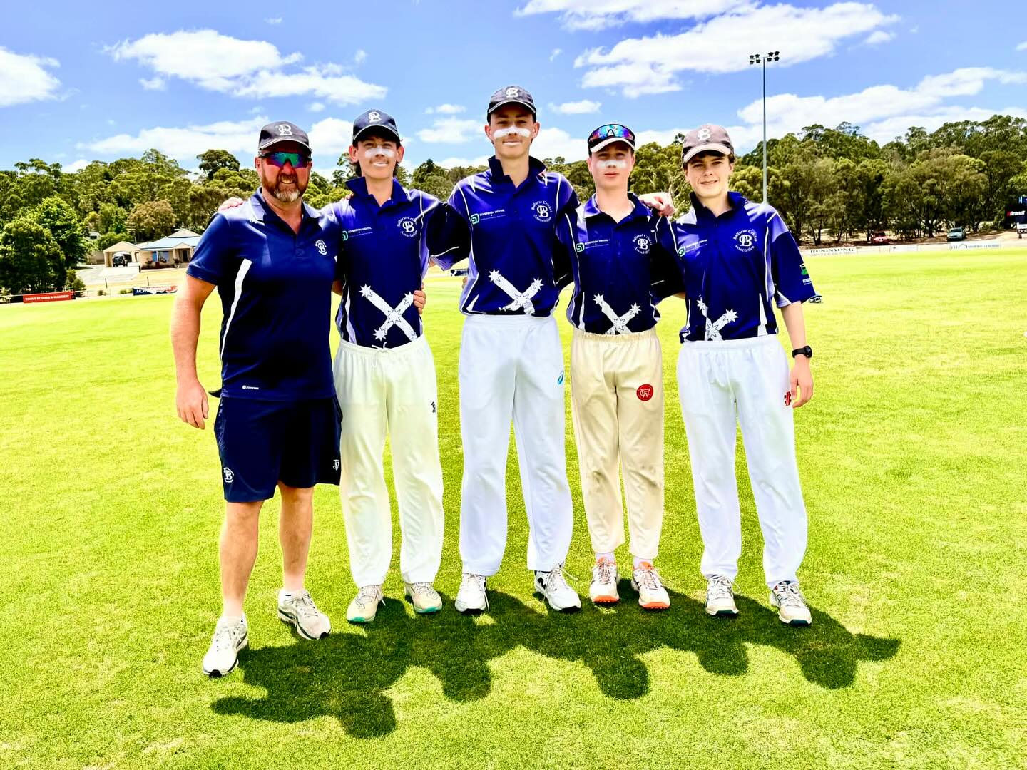 Congratulations to the following lads who represented the BCA in the U17 Kirton shield this week.
All boys contributed well during the week with both bat and ball and have won their way into the grand final which will be played on Sunday February 1 at Kings Park Reserve, Seymour.
From left to right: Daniel Hopkinson (Coach), Xavier Coutts, George Reinehr, Henry Hopkinson, Henry Grant.