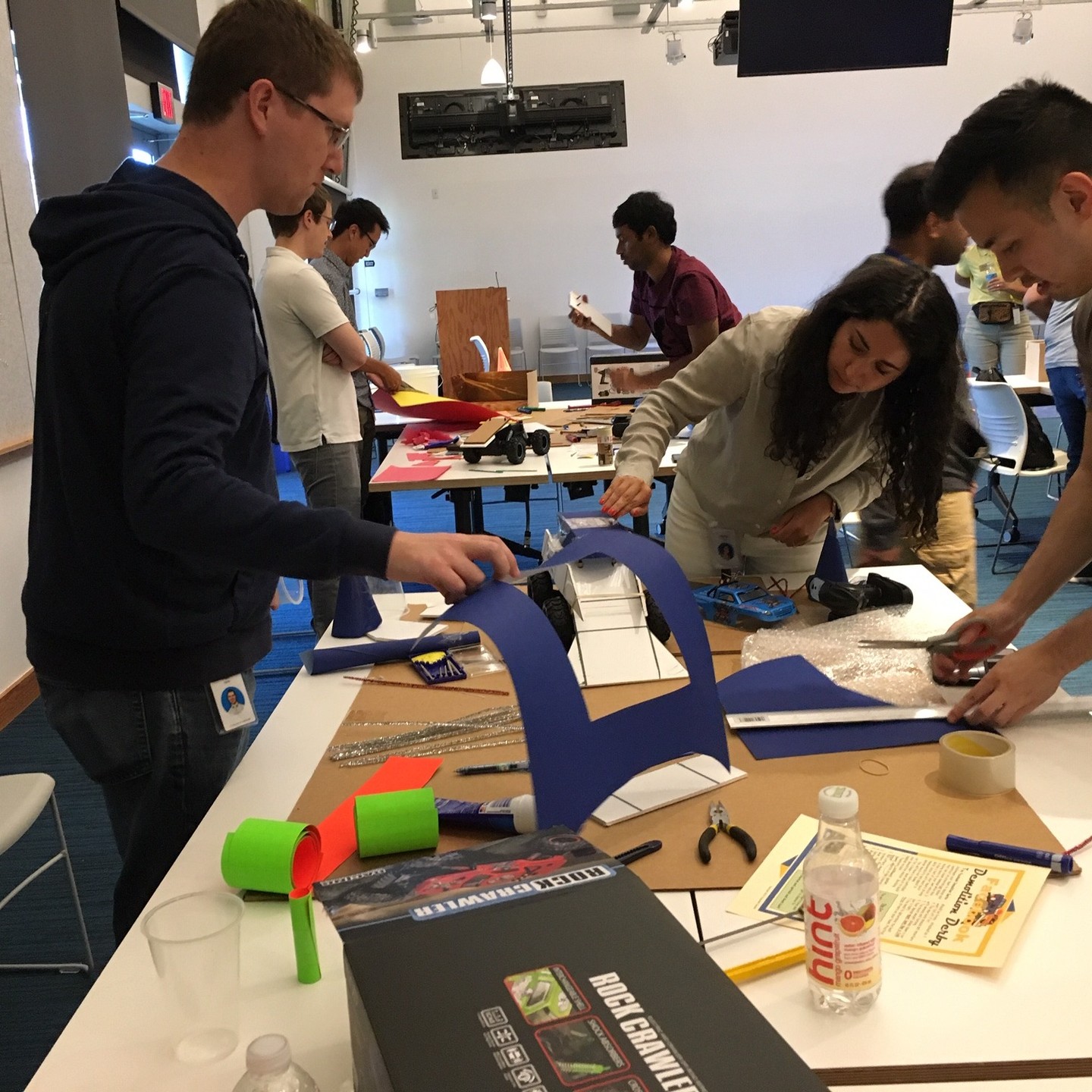 Communicating with team members and practicing group problem-solving in an entertaining, non-judgmental manner is a great way to bring us together. This is a photo of our very popular "Demolition Derby." Yes, there is some aggressive competition in the end, but a great exercise in collaboration and teamwork!