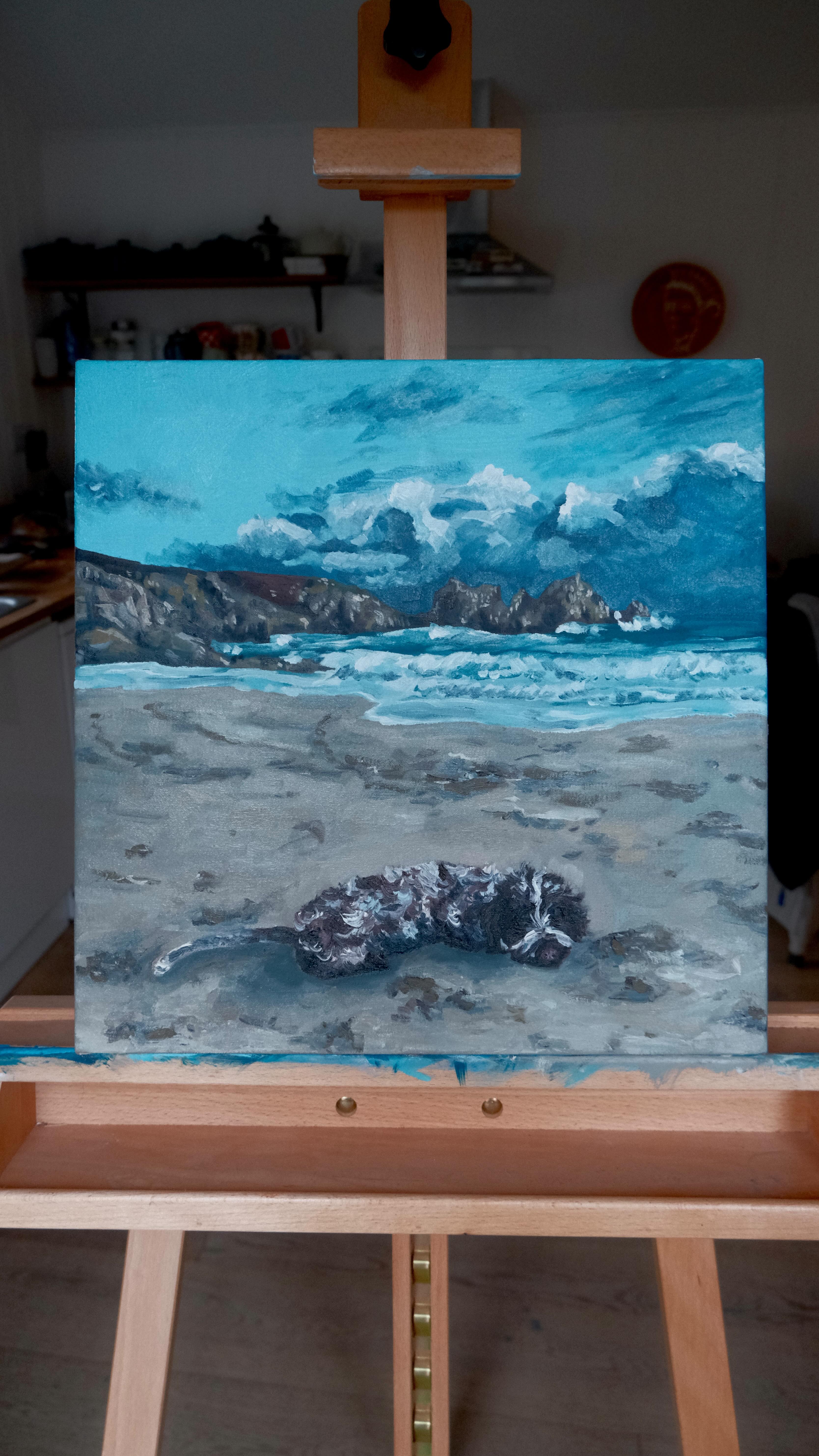A painting of Bramble at Porthcurno when we had the whole beach to ourselves π
#painting #canvaspainting #petportait #oilpainting #fyp