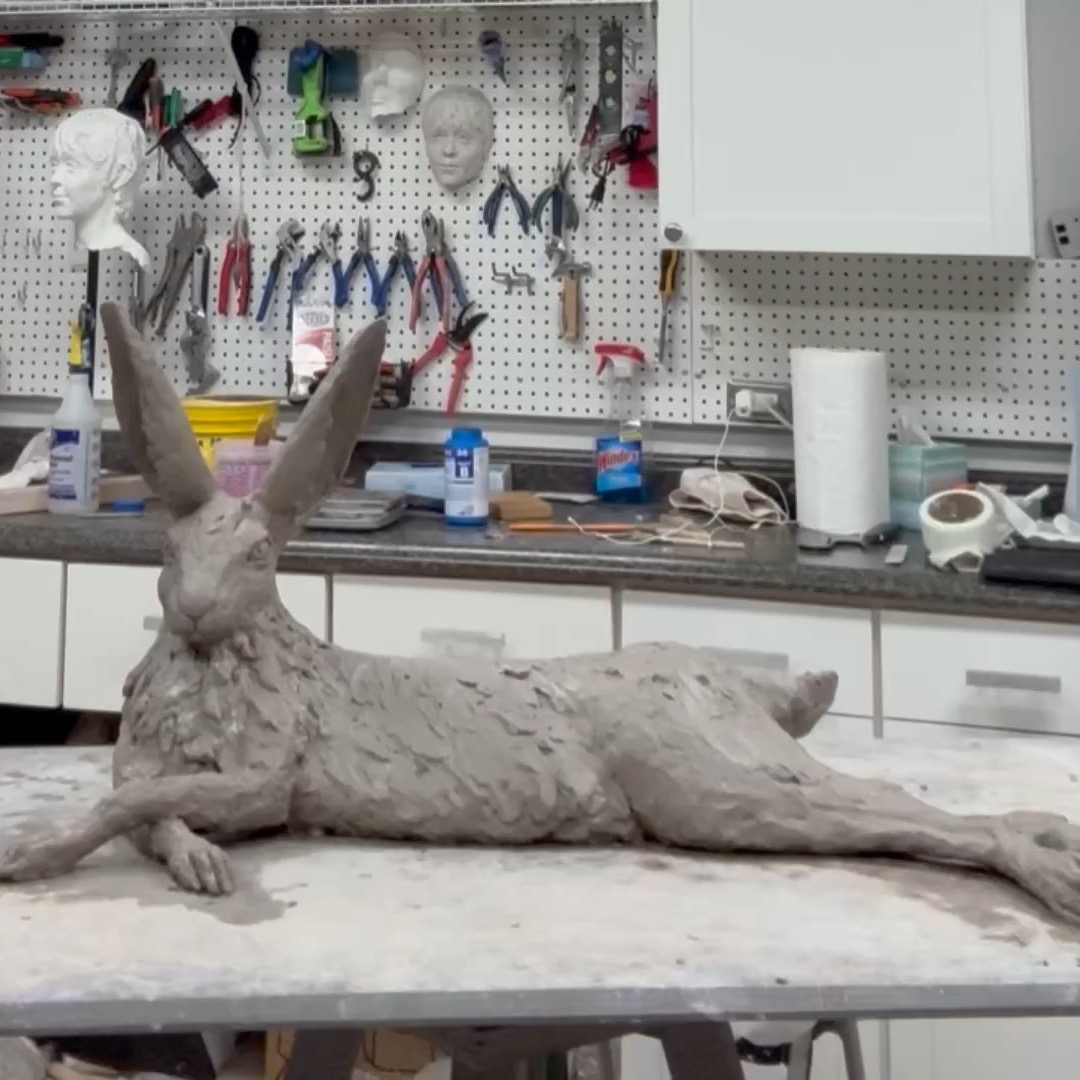 In the studio working on this very elegant reclining Hare.
.
.
#Chippie_Kennedy, #BronzeSculpture, #FineArt, #ArtCollectors, #ClassicalArt, #InteriorDesign, @FoundryGalleryLunenburg, #SculptorsSocietyCanada, #PortraitSociety, #NationalSculptureSociety, #SalmagundiClub, #SocietyOfCanadianArtists, #RuePigalleCommunity, #WhereWomenCreate.
