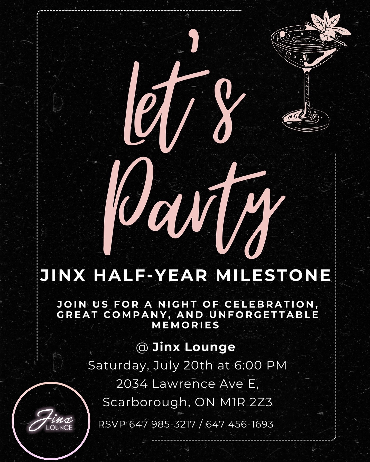 Our Half Year Anniversary is coming up, and You’re Invited!
We’re thrilled to have reached this milestone, and we couldn’t have done it without your support.
We’re excited to share some big announcements with you all and show our appreciation for your continued patronage.
One of those announcements being: all new flavours being introduced 🤫
Join us for an evening of celebration, great company, and unforgettable memories!
Save the date: July 20th, 2024
📍: 2034 Lawrence Ave E, Scarborough, ON M1R 2Z3
We can’t wait to share this special moment with you!
#jinlounge #jinx #torontolife #torontolounges #halfyearbirthday #anniversary #thankyou