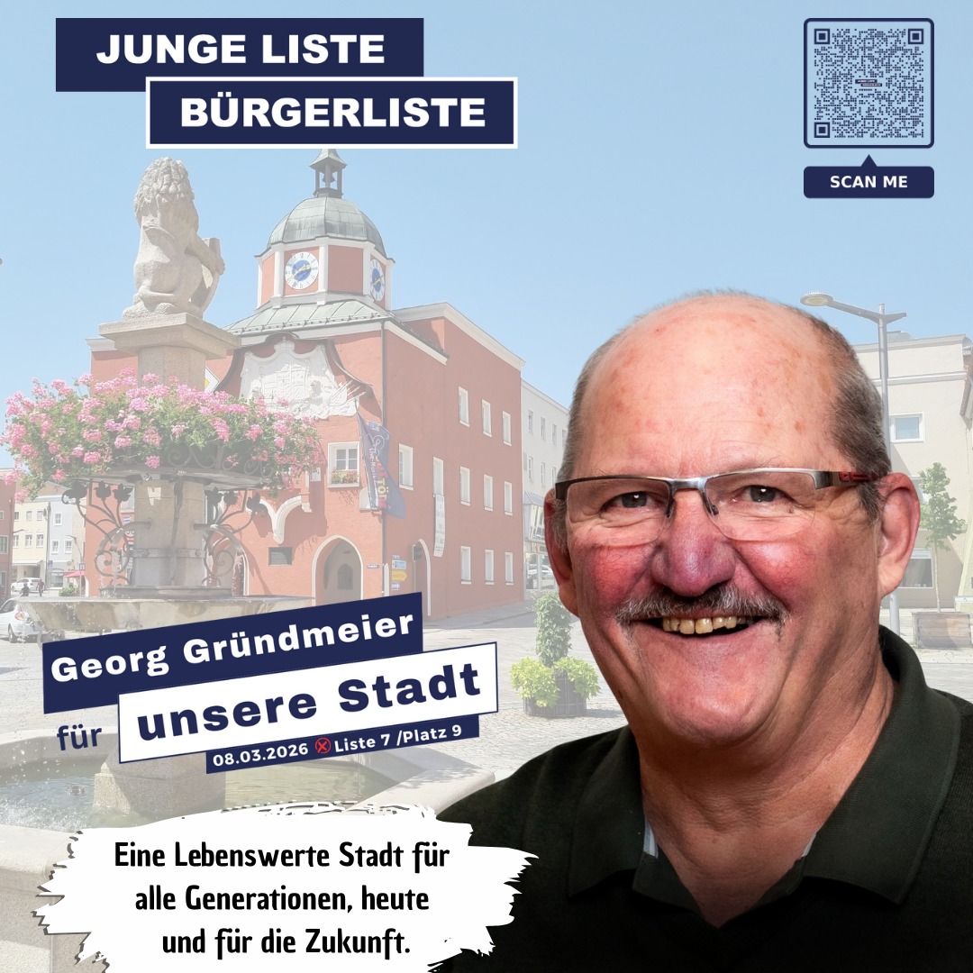Eine lebenswerte Stadt für alle Generationen, heute und für die Zukunft.
🏘️ Georg Gründmeier setzt sich für eine Stadt ein, in der Jung und Alt gerne leben – heute und morgen.
Lerne unsere Stadtratskandidat*innen kennen! Auf unserer Homepage www.jl-bl.de gibt es alle Infos zu unseren Zielen und Visionen – und alle Termine, bei denen du direkt ins Gespräch kommen kannst. Dein Kontakt zählt!
#kommunalwahl2026 #stadtrat2026 #pfarrkirchen #GemeinsamFürEinLebendigesPfarrkirchen