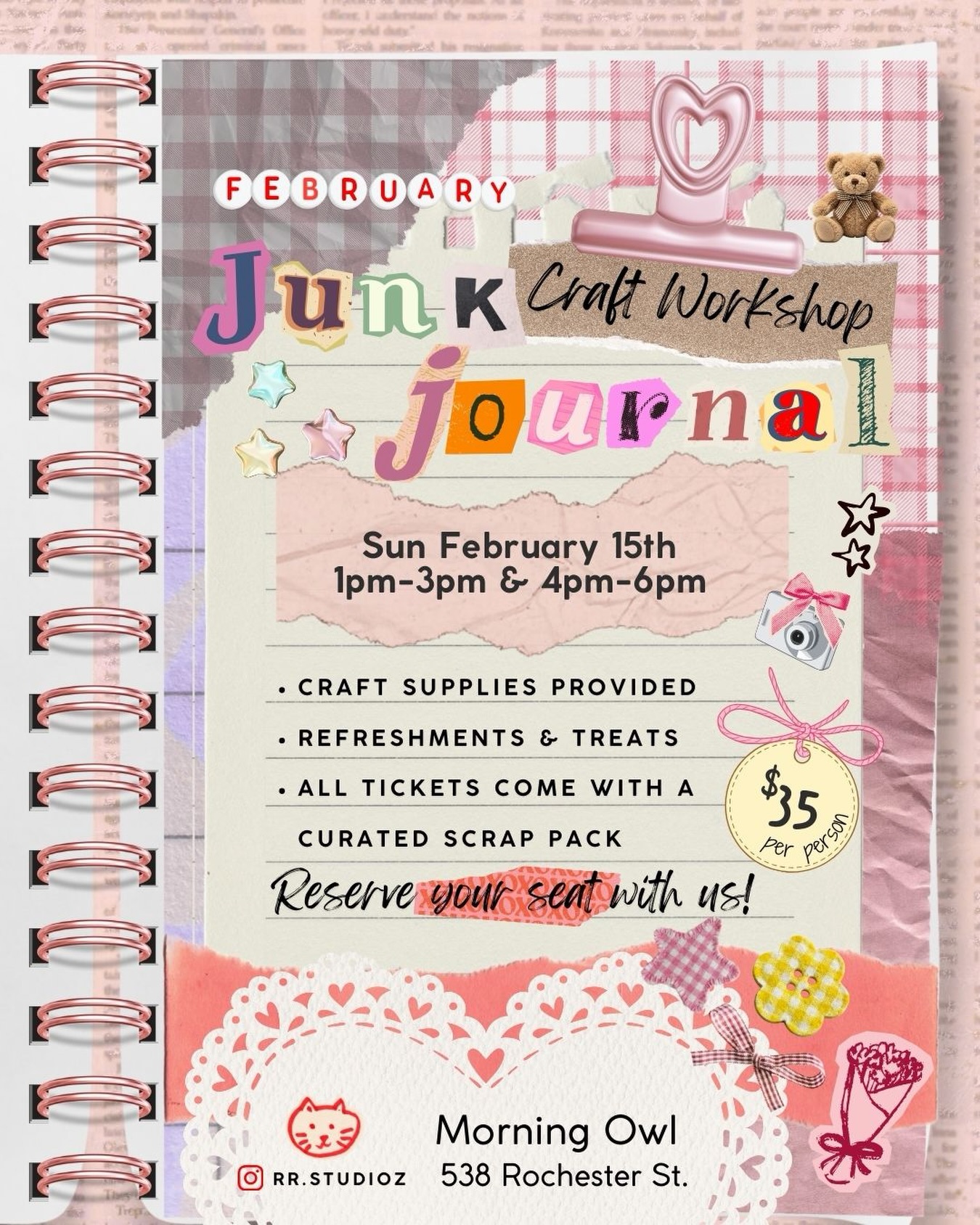 Hey Ottawa!👋 We are so excited to host another junk journaling workshop! Come with some of your own personal scraps you’ve been collecting or just yourself, we will have everything you need to create the cutest pages! RSVP in the link in our bio! See you there!!! 💫🌹📓🩷
#junkjournaljunkies #junkjournal #workshop #craftnight #crafting