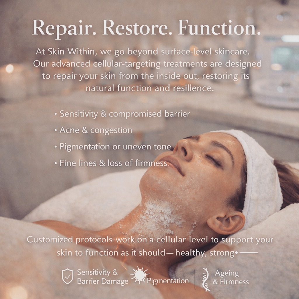 ⨠Repair. Restore. Function. â¨
At Skin Within, we go beyond surface-level skincare. Our advanced cellular-targeting treatments are designed to repair your skin from the inside out, restoring its natural function and resilience.
Whether youâre dealing with:
⢠Sensitivity & compromised barrier
⢠Acne & congestion
⢠Pigmentation or uneven tone
⢠Fine lines & loss of firmness
âŚour customized protocols work on a cellular level, supporting your skin to function as it should healthy, strong, and glowing.
Because true beauty isnât just what you see â itâs how your skin performs.
đ Falcon
đ˛ Book online or DM us for a personalized plan
#SkinWithin #PerthSkinClinic #SkinRevision #CellularSkinHealth #DMKPerth #AdvancedSkinRepair #HealthySkinFunction