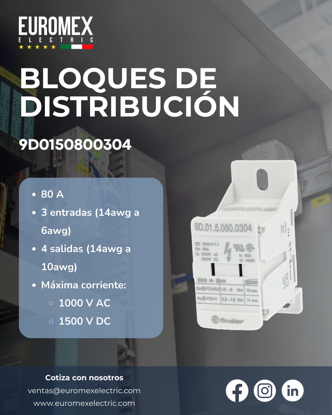 Organiza, deriva y distribuye eficientemente la energía eléctrica con los bloques de distribución de la linea 9D de Finder. Deriva desde una sola fuente de entrada (cable grueso) a múltiples cargas de salida (cables más delgados) dentro tus paneles industriales, maquinaria y cuadros eléctricos, reduciendo el tiempo de montaje y el espacio necesario.
Cotiza tus bloques de distribución con nosotros.
www.euromexelectric.com
#Finder #finderrelays #tableroselectricos #Tablerosdecontrol