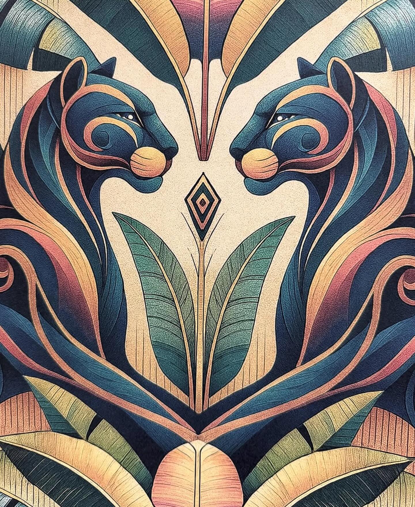 Pattern of the Week : Jungle Dreams - Sunrise
This week’s Pattern of the Week celebrates bold symmetry and colour.
Two stylised panthers face one another, framed by sweeping tropical leaves and Art-Deco inspired geometry. The mirrored composition creates a sense of balance and movement, while the deep teals, warm corals and soft champagne tones bring richness and warmth.
The design blends tropical energy with vintage glamour.
It’s a pattern designed for interiors that aren’t afraid of personality.
Fabric or Wallpaper or Both?
What would you choose?
#StatementWallpaper
#MaximalistInteriors
#BritishDesign
#SurfacePatternDesign
#PatternOfTheWeek