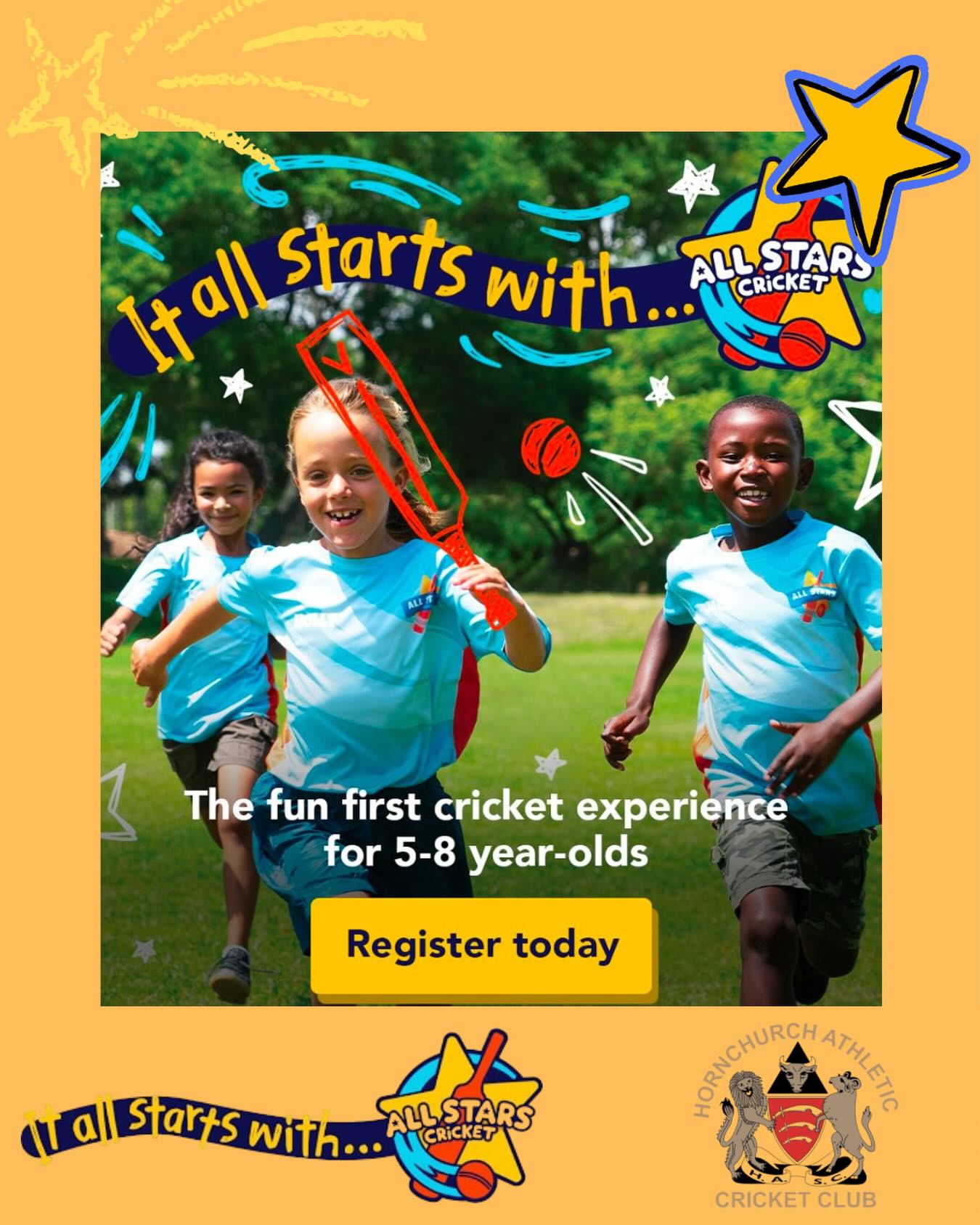 πHACC All Stars Cricket 2026 Registrations Now Open Girls & Boys 5-8 π 8 Weeks on Sunday Mornings Starting May 10 Please visit the link to register - Dm us for any enquiries https://ecb.clubspark.uk/AllStars/hornchurchathletic/Course/181b5ad5-90c9-4d79-ba72-a8907c612265