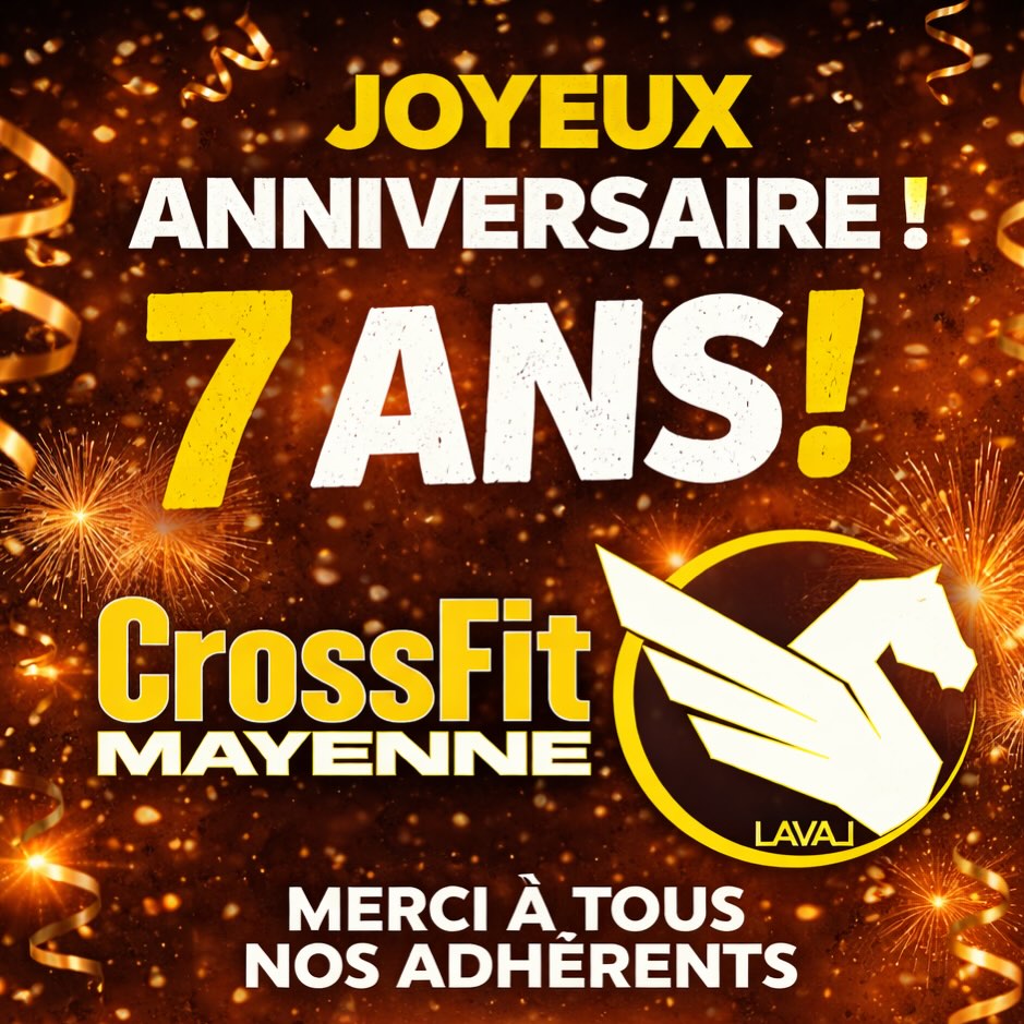 7 ans dĂ©jà ⊠đ
Il y a 7 ans, CrossFit Mayenne ouvrait ses portes avec une idĂ©e simple : crĂ©er bien plus quâune salle de sport. CrĂ©er un lieu de partage, de dĂ©passement de soi, de solidarité⊠une vraie communautĂ©.
Aujourdâhui, en regardant le chemin parcouru, on rĂ©alise que ce projet est devenu quelque chose de bien plus grand que ce quâon avait imaginĂ©. Des milliers de WODs, des litres de sueur, des PR battus, des moments de doute⊠mais surtout des victoires, des sourires et des liens qui se sont créés au fil des annĂ©es.
Rien de tout ça nâaurait Ă©tĂ© possible sans vous.
Merci Ă tous nos adhĂ©rents đ
Merci pour votre énergie, votre fidélité, votre bonne humeur et votre engagement au quotidien. Que vous soyez là depuis le début ou depuis quelques semaines, vous faites tous partie de cette aventure.
Merci Ă©galement Ă nos coachs, qui donnent chaque jour le meilleur pour vous accompagner, vous motiver et vous faire progresser. @killianterrier et @simeonpoirier, vous ĂȘtes le cĆur battant de la salle â€ïž
Ces 7 annĂ©es sont une fiertĂ©, mais ce nâest que le dĂ©but.
Lâavenir ? On le voit encore plus fort, encore plus uni, avec toujours autant de passion, de dĂ©passement et de moments partagĂ©s. On a hĂąte de continuer Ă Ă©crire cette histoire avec vous, dâaccueillir de nouveaux visages et de voir notre communautĂ© grandir encore.
Joyeux anniversaire CrossFit Mayenne đ
Aujourdâhui câest bien sĂ»r le WOD Anniversaire đ„ł mais nous fĂȘterons ça le vendredi 8 mai prochain Ă lâoccasion du Mayenne Hybrid Race « GYM » !
AprĂšs la remise des podiums, nous ferons un mĂ©ga WOD ensemble Ă 18h00 et Ă partir de 19h00 ce sera soirĂ©e Barbecue ! đ„đđ»
Soyez prĂ©sent ça va ĂȘtre cool. En plus il y aura une petite surprise pour tout nos AdhĂ©rents đ