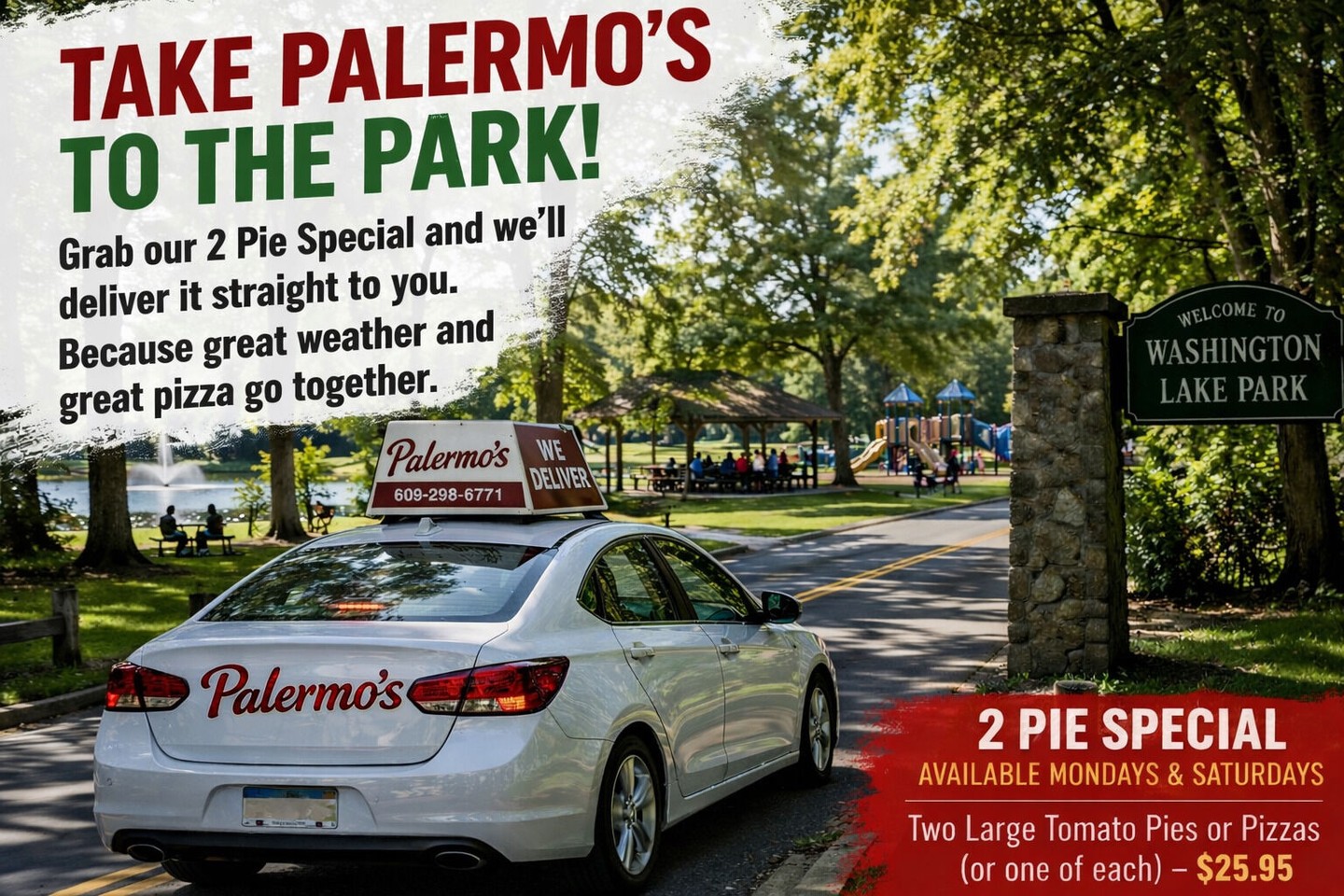 š³ TAKE PALERMOāS TO THE PARK
Perfect weather doesnāt lastātake advantage of it.
Grab our 2 Pie Special and turn any park into your pizza spot.
Weāll deliver it straight to youāfield, playground, picnic table⦠doesnāt matter.
No prep. No stress. Just open the box and eat.
š„ 2 Pie Special ā Available Mondays & Saturdays
Two Large Tomato Pies or Pizzas (or one of each) ā $25.95
(Excludes toppings)
Perfect for:
⢠Family park days
⢠Letting the kids run while you relax
⢠Last-minute plans that turn into something great
š Delivery ⢠Dine-In ⢠Pickup
š Palermoās
š www.PalermosTomatoPie.com
š 609-298-6771