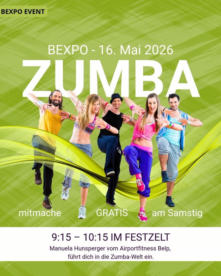 💃 ZUMBA LIVE IM FESTZELT 💃
Schnapp dir deine Fitnessklamotten und mach mit – alle sind willkommen! 🔥
✨ Mit Manuela Hunsperger (Airportfitness Belp)
🎉 Kostenlos
🗓️ 16. Mai 2026
🕒 09:15 – 10:15
📍 Belpfest Festzelt
#Belpfest #Zumba #Fitness #GoodVibes