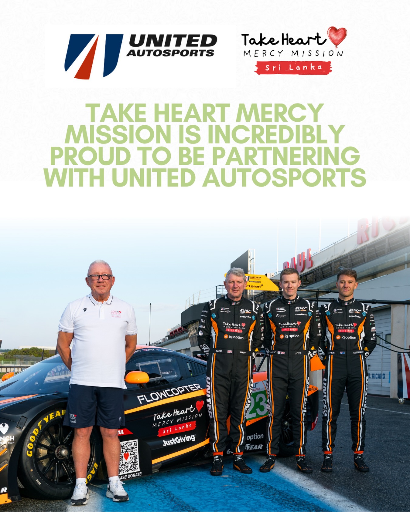 A Proud Partnership💙
Take Heart is incredibly proud to be partnering with United Autosports, a team that shares our commitment to resilience, performance, and making a meaningful impact beyond the track.
Their support plays an important role in helping us grow our work and reach more children and families who need life-saving care.
#takeheartmercymission #makingadifference #savinglittlehearts