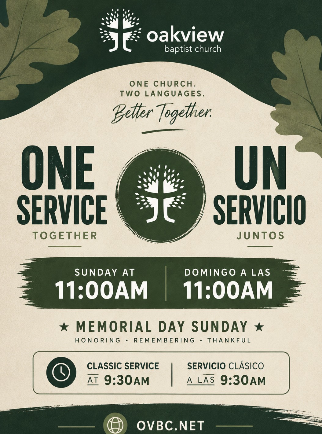 Everyone ready for an amazing combined service this Sunday. 11 AM our Modern Service will be joined by our Español service. Let's celbrate and worship together.