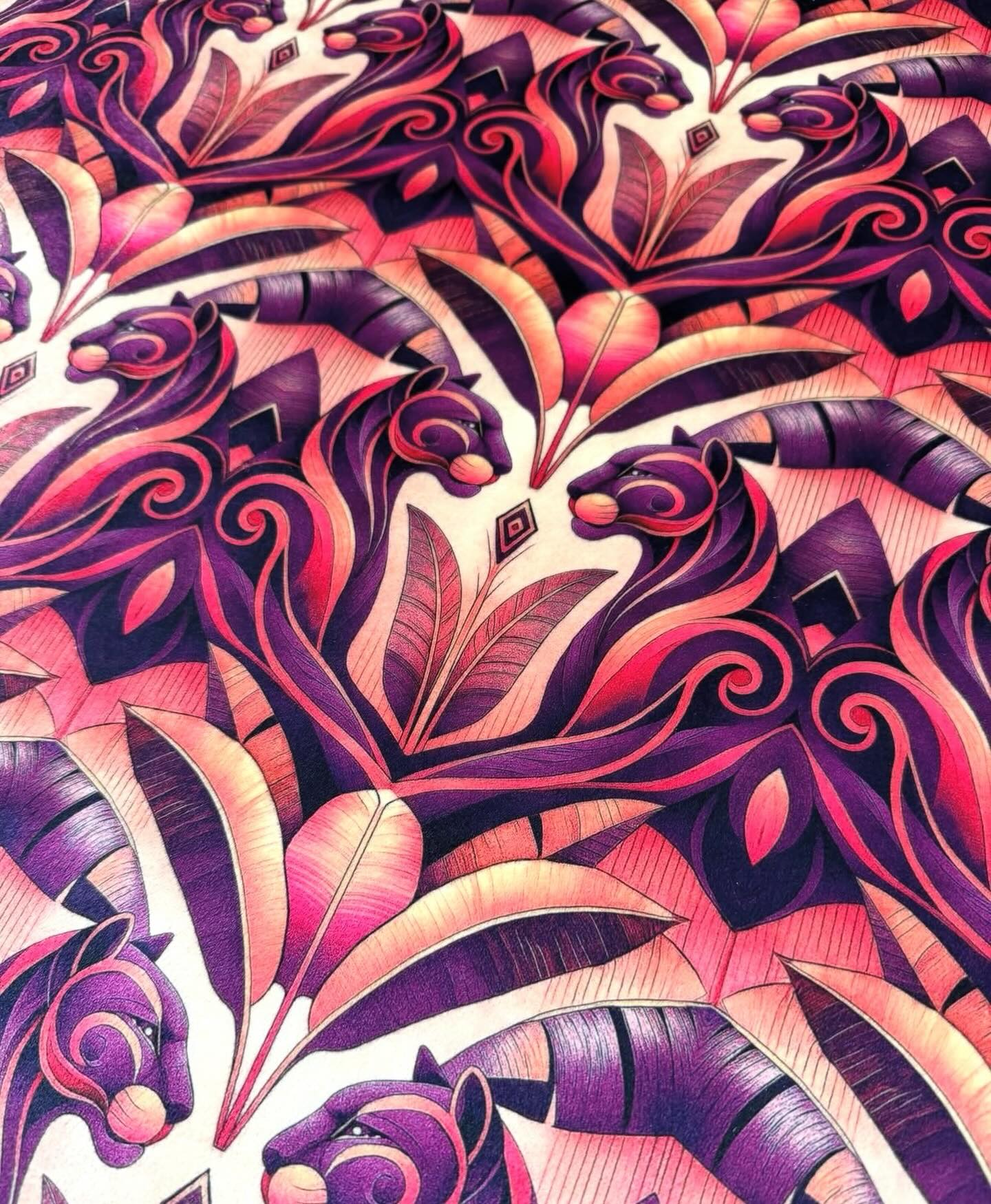Jungle Dreams – Sunset Passion
Where the heat of the day lingers and colour softens into something deeper. Rich plums, glowing corals, and layered shadows really brings this print to life!
#BoldInteriors #SurfacePatternDesign #WallpaperDesign #FabricDesign #MaximalistHome