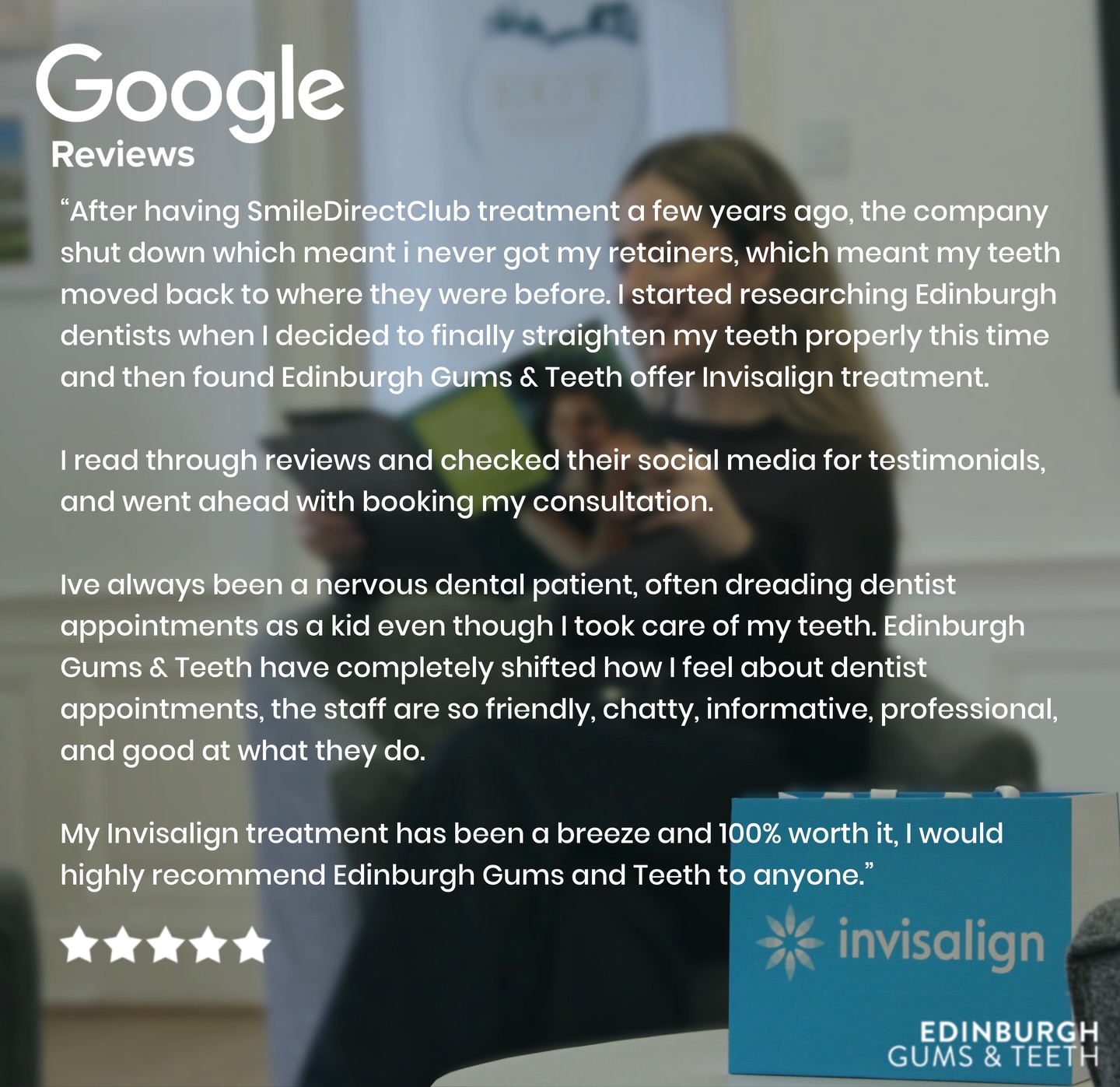 Your reviews make a huge difference to our team and help others feel confident starting their Invisalign journey with us. We really appreciate every bit of feedback and support.
#edinburghgumsandteeth