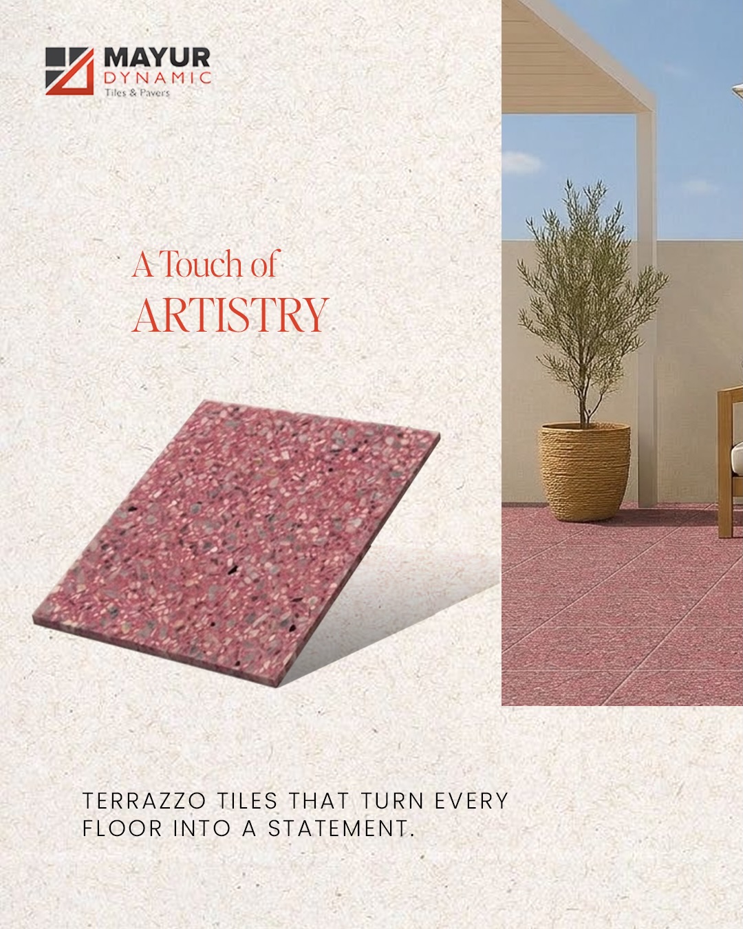 A touch of artistry, built for real use.✨
Terrazzo tiles that don’t just elevate the look of a space, but also hold up against changing weather and daily wear.
Where design meets durability - without compromise.
Let’s build surfaces that perform beautifully.
📞 +91 8000014205
📍 F-715, Ricco Industrial Area, Near Chatrala Circle, Sitapura, Jaipur - 302022
💬 DM for details
#mayurdynamic #terrazzodesign #outdoorliving #TileSolutions #premiumsurfaces
