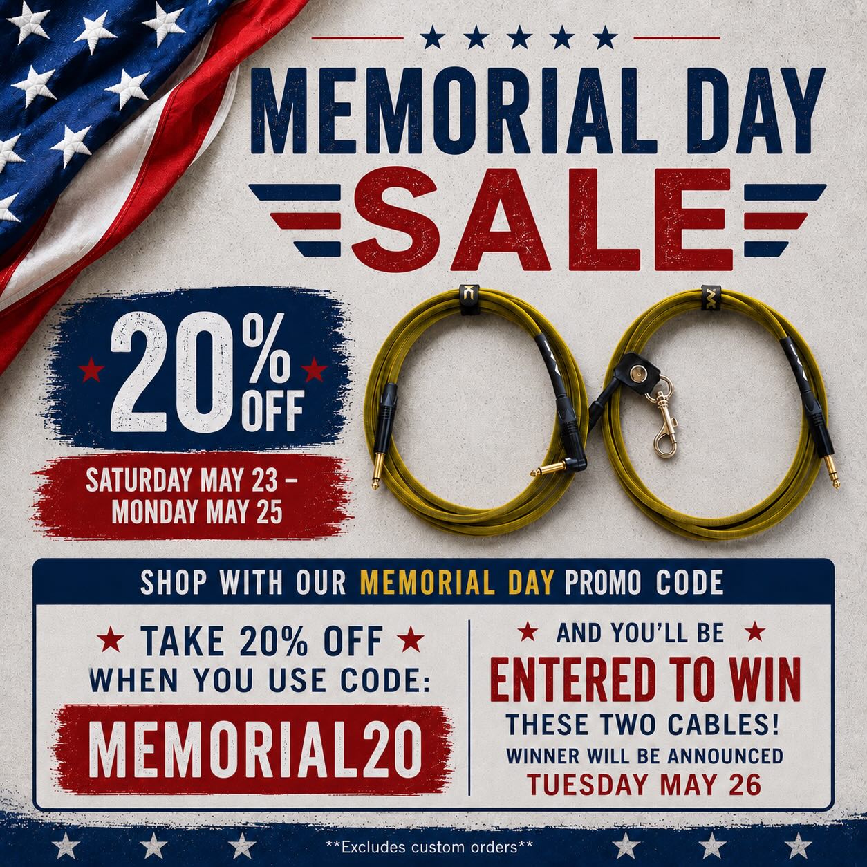 Memorial Day Sale🇺🇸 Use promo code MEMORIAL20 to receive 20% off your entire purchase!! When you purchase with this promo code, you will also be entered into a giveaway to win the two cables displayed in this post (Winner will be announced Tuesday May 26). Don’t miss out on this huge Sale and Giveaway opportunity!!