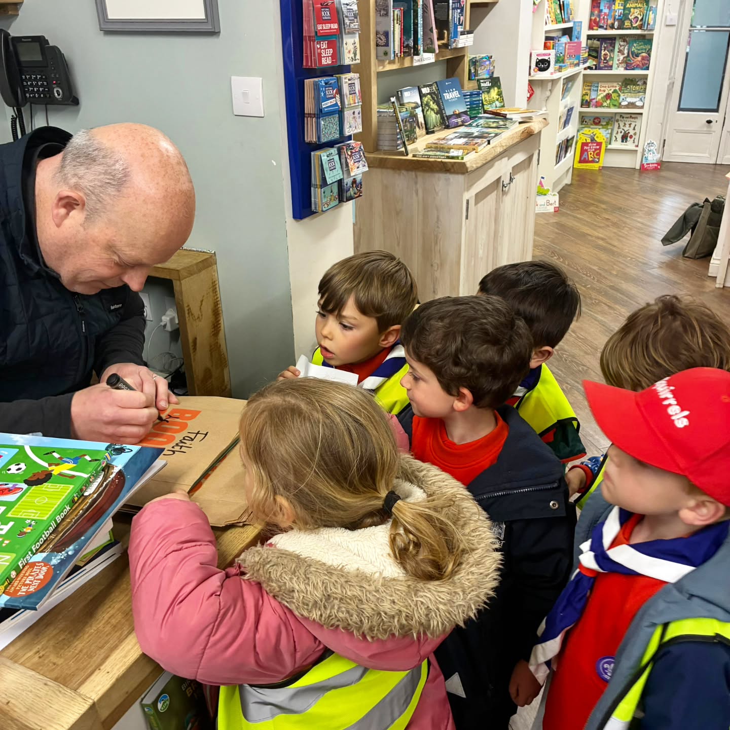 We had an extra special, super duper visit from the Wotton Squirrels last night 🐿️
They carefully followed a map to the bookshop, Cath read them a story in the garden, they each got to choose a book, they had a snack in the shop and they had their portraits expertly drawn by Gideon on their book bags.
It was lovely seeing you all in the shop, Squirrels!
(The book that they were read is We had an extra special, super duper visit from the Wotton Squirrels last night 🐿️
They carefully followed a map to the bookshop, Cath read them a story in the garden, they each got to choose a book, they had a snack in the shop and they had their portraits expertly drawn by Gideon on their book bags.
It was lovely seeing you all in the shop, Squirrels!
(The book that they were read is
