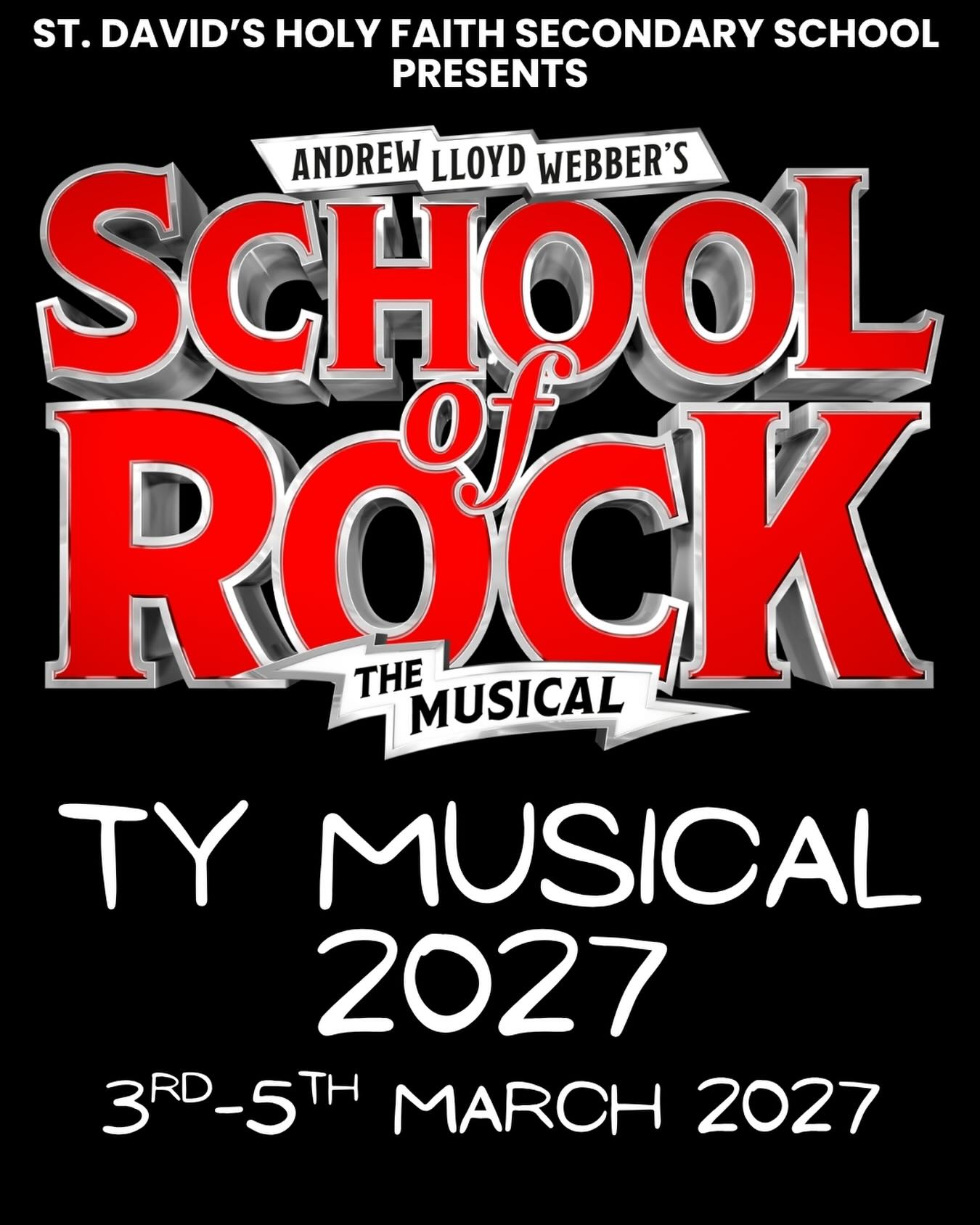 The news is out! The TY Musical 2027 is… SCHOOL OF ROCK 🎸🤘🥁